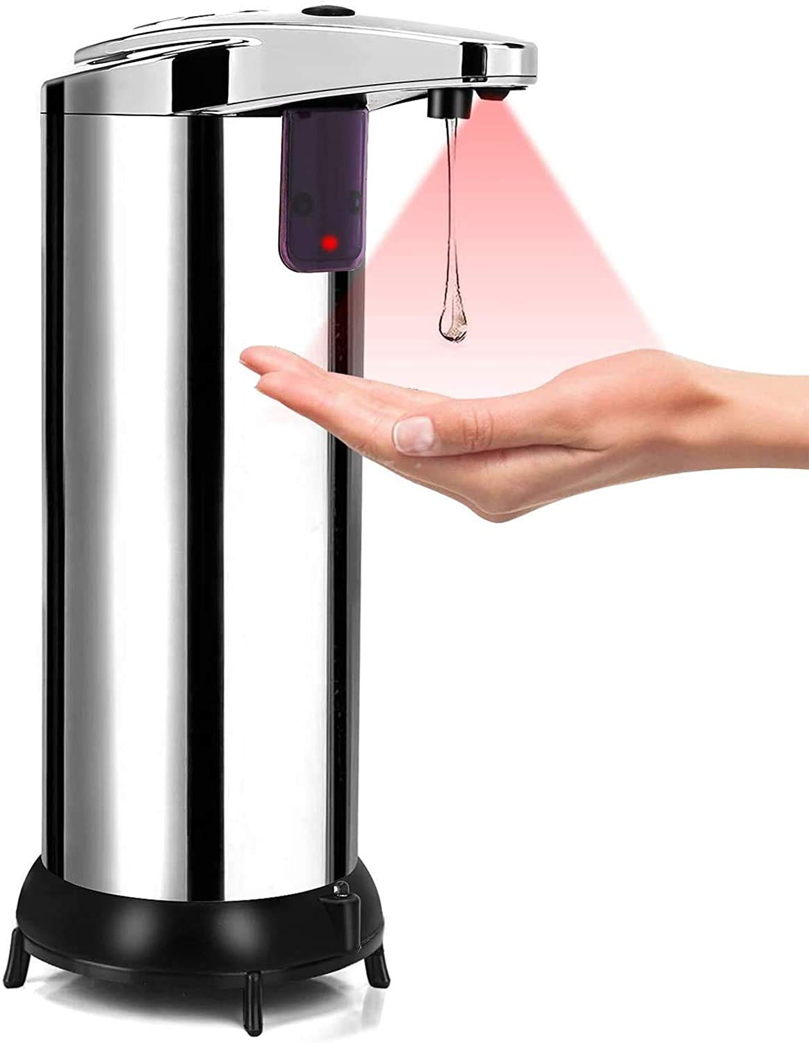 Automatic Infrared Touchless Soap Dispenser with Visible Window - Upgraded Stainless Steel Waterproof Base for Bathroom, Kitchen, Hotel & Restaurant | Hands-Free Sanitation Solution for Home, Office and Public Spaces