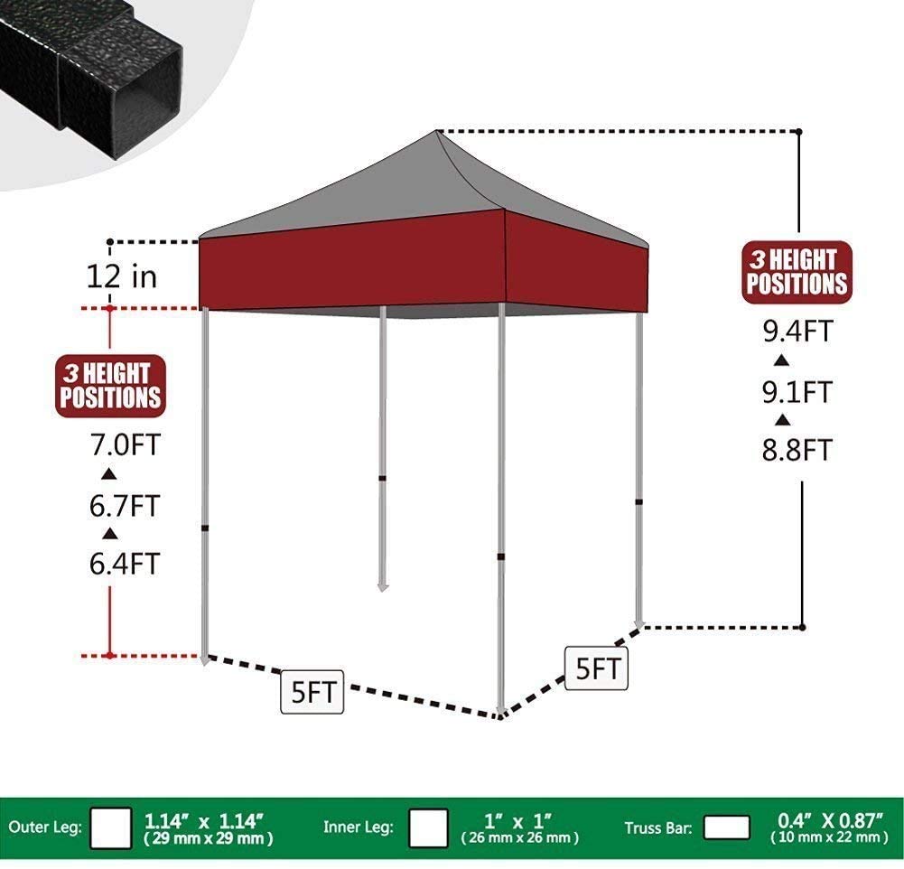 Eurmax USA 5'x5' Commercial Pop Up Canopy Tent - Heavy Duty Instant Shelter with Roller Bag & 4 Bonus Sand Weight Bags (Black) - Perfect for Outdoor Events, Farmers Markets, Beach Parties & Camping