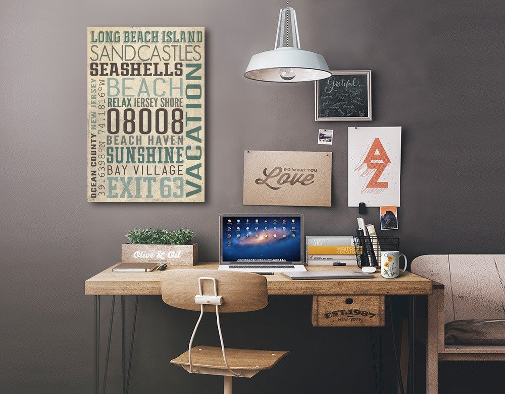 Lantern Press Long Beach Island New Jersey Typography Art Print - 16x24 Wrapped Canvas Wall Decor for Living Room, Bedroom & Office