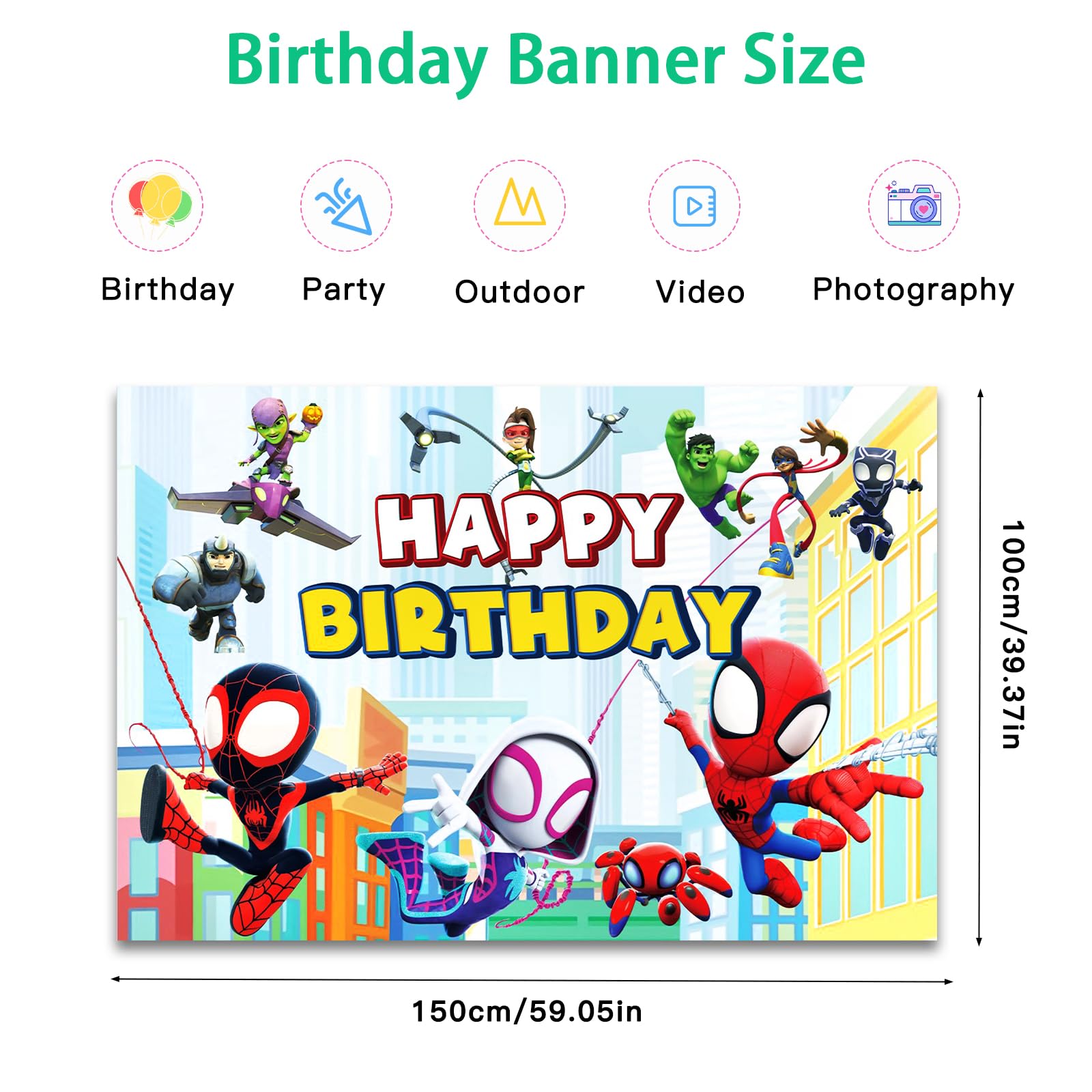 Spider-Man Themed Party Backdrop - 5x3FT Kids Birthday Decor, Photography Background & Happy Birthday Banner for Boys & Girls - Perfect for Superhero Birthday Parties, Photo Booths & Themed Events