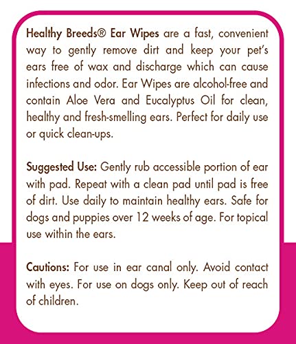 Healthy Breeds Bullmastiff Ear Cleaning Wipes for Dogs - 100 Count with Aloe & Eucalyptus | Gentle Dog Ear Care Solution for Cleaning, Itch Relief & Odor Control | Perfect for Regular Grooming & After Bath Care