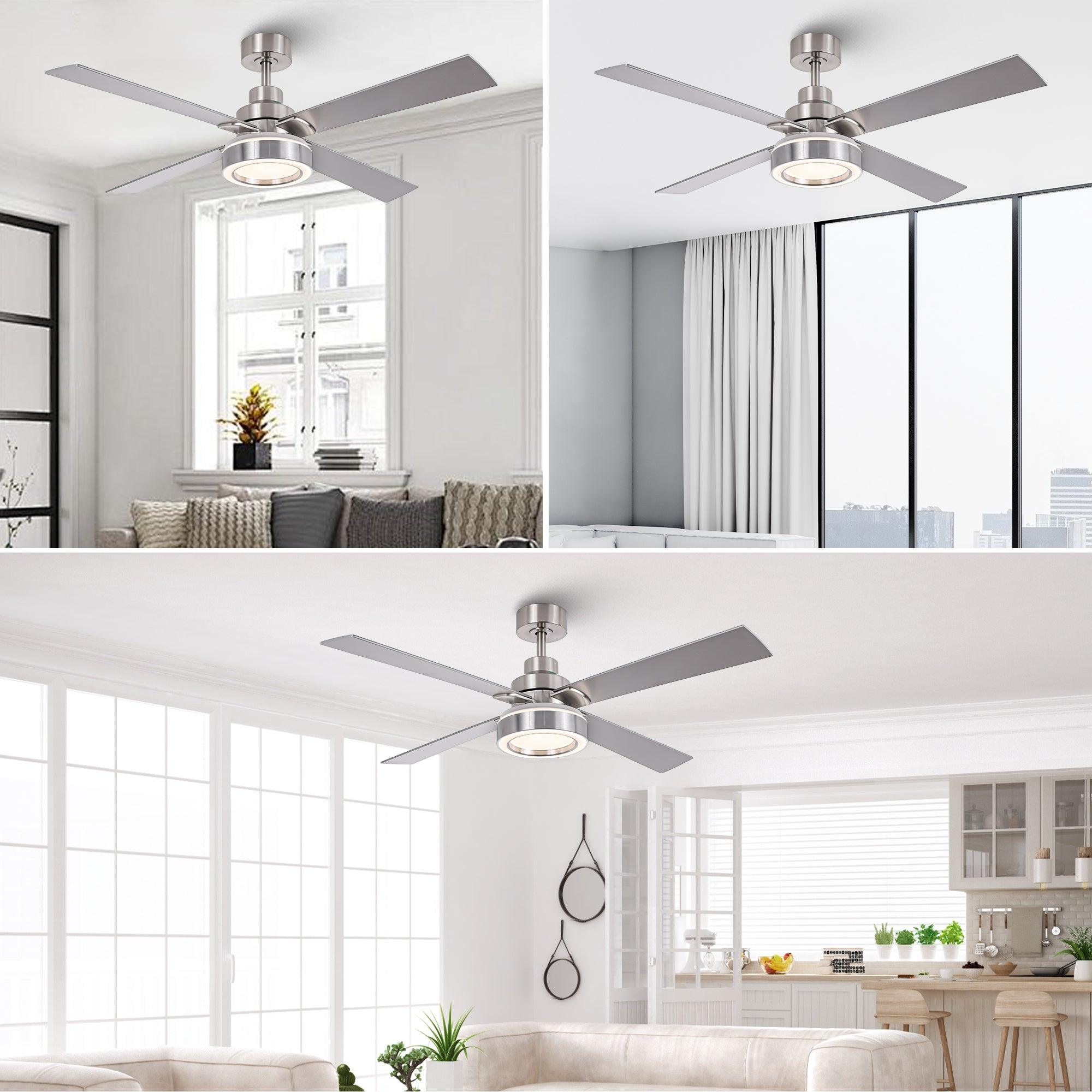 Vaczon 52 Inch Ceiling Fan with LED Light and Remote Control - Quiet DC Motor, Energy Efficient, Flush Mount for Bedroom, Living Room, and Office