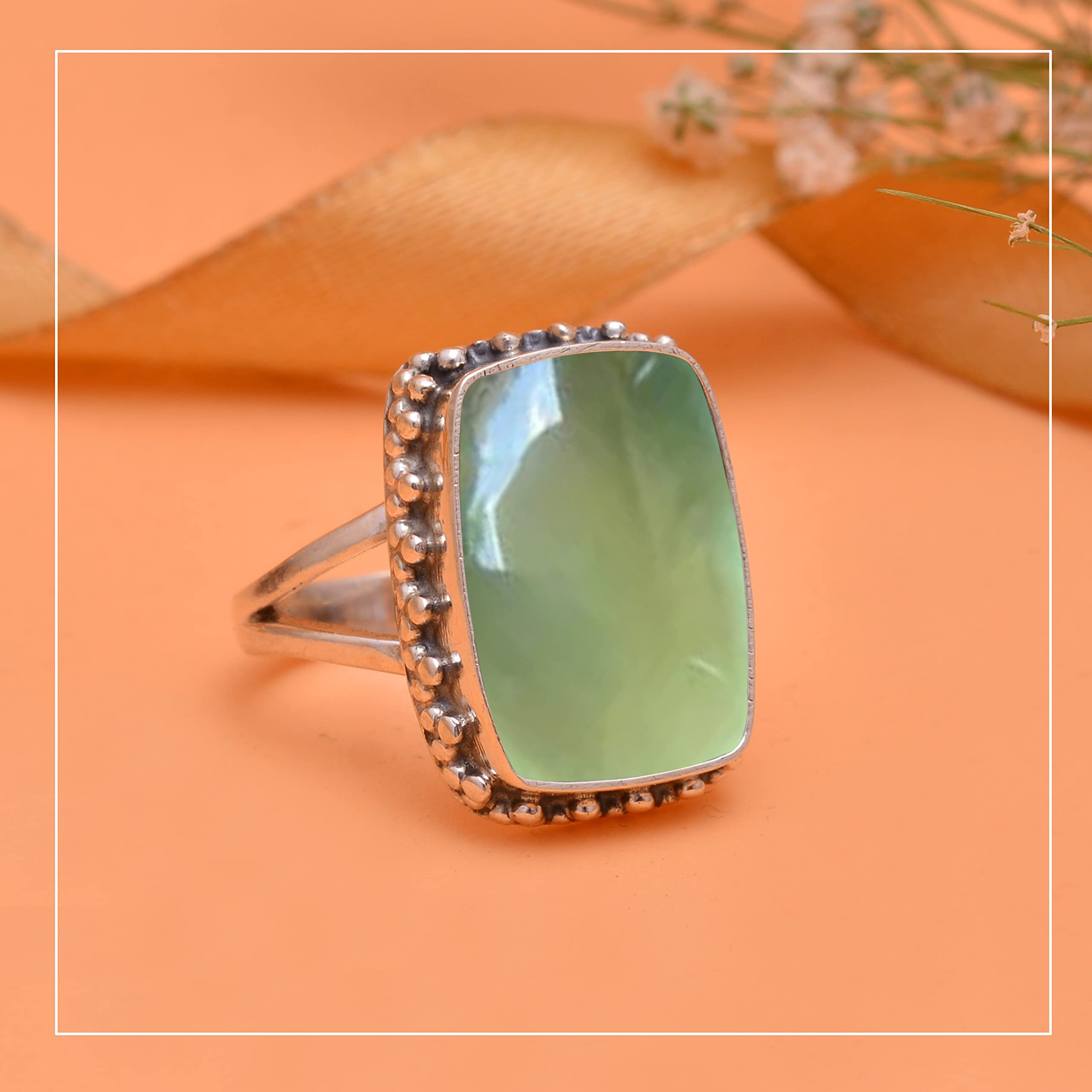 Veracity Jewelry 925 Sterling Silver Prehnite Ring for Women - Handmade Green Gemstone Designer Ring (VSR-763) - Perfect for Weddings, Parties & Everyday Elegance