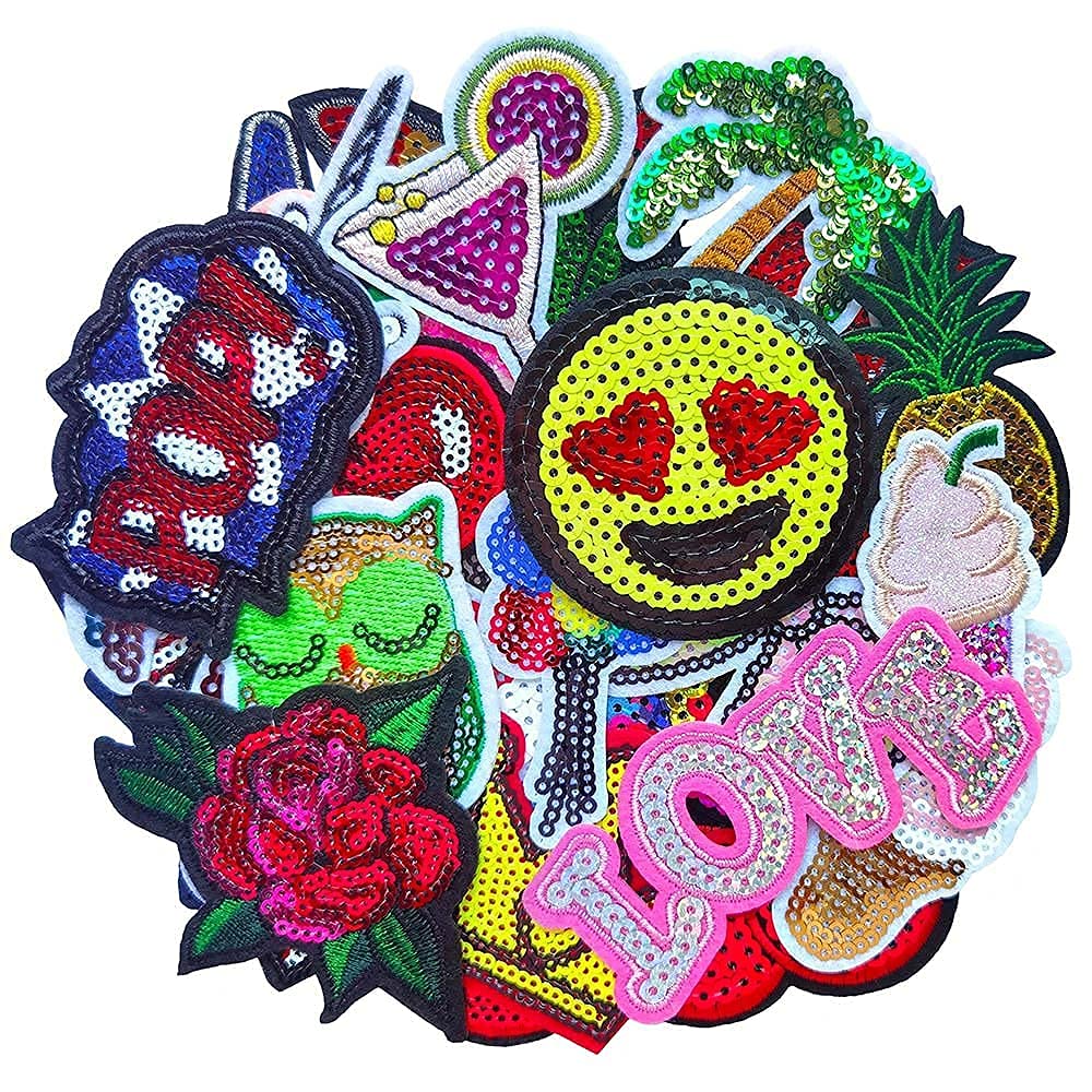 32pcs Assorted Styles Sequins Sew-on/Iron-on Embroidered Patches for Clothes, Hats, Pants, Shoes & DIY Crafts - Perfect for Fashion Upgrades, Home Decor & Personalized Gifts (Qingxi Charm Collection)