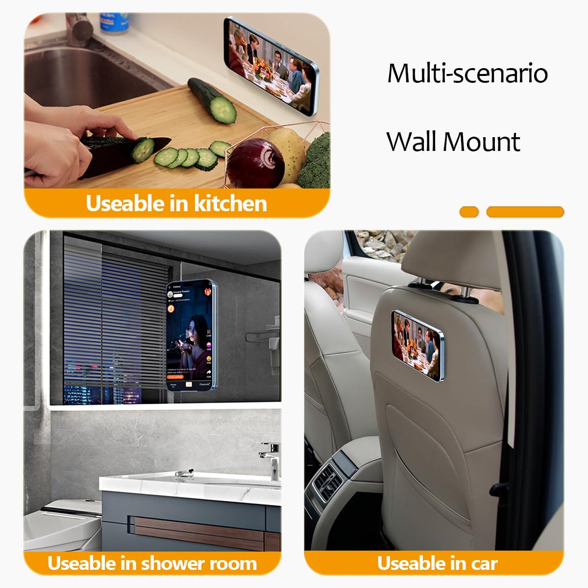 Magnetic Phone Holder Sticker - Universal Snap Hold Wall Mount for iPhone 15 Pro/14/13/12 Series, MagSafe Case & Android Phones (White) - Perfect for Home, Office, Car Dashboard & Gym Use
