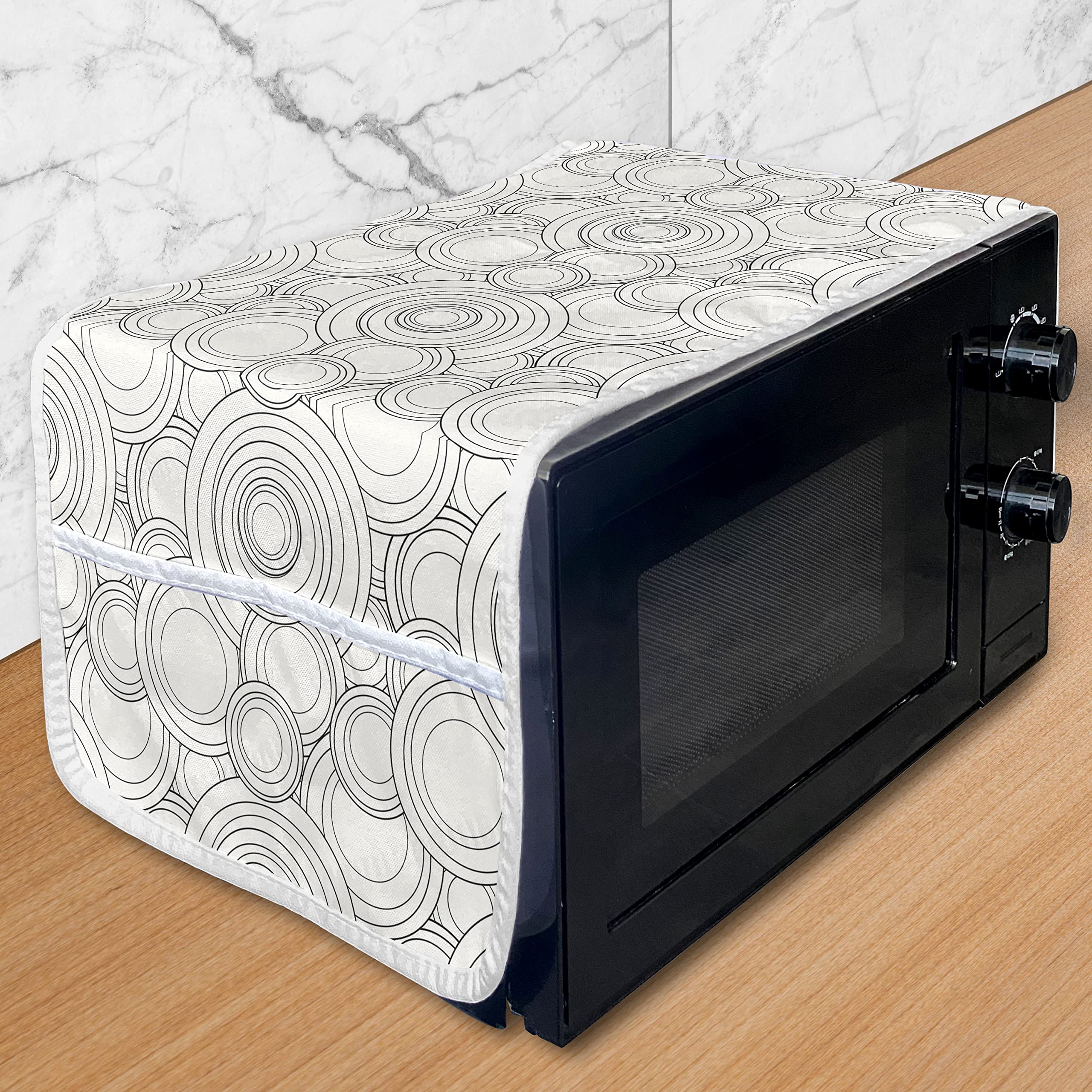 Ambesonne Abstract Microwave Cover - Waterproof Geometric Design with Pockets, 36x12 Inches, Off White & Charcoal Grey | Kitchen Organizer for Countertop Protection & Stylish Decor