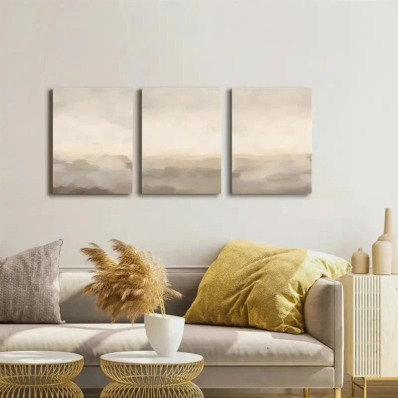 3-Piece Abstract Beige Neutral Metal Wall Art Prints - Ready to Hang Modern Home Decor for Living Room, Bedroom & Office