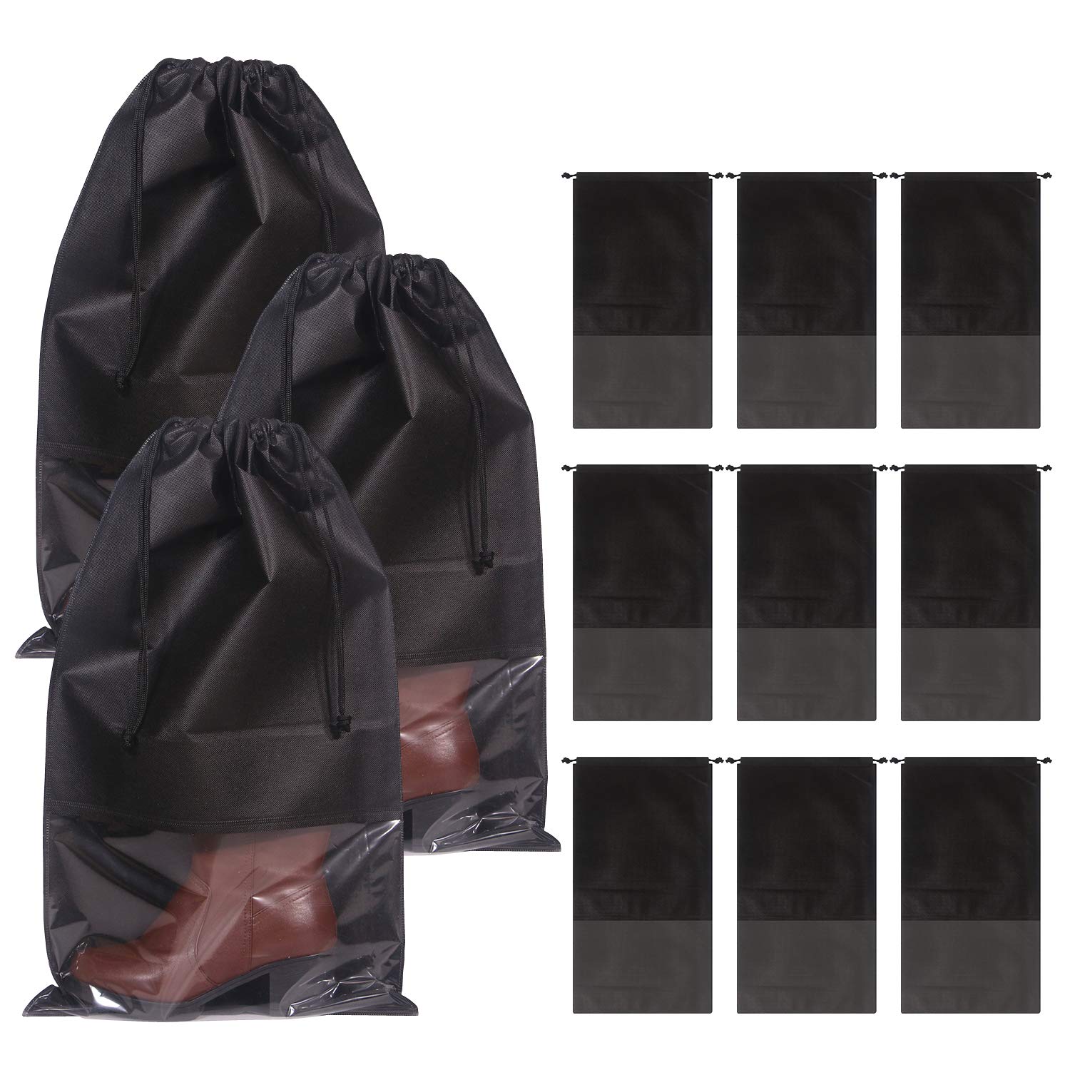 DIOMMELL 12 Pack Tall Boot Bags for Women - Waterproof Non-Woven Shoe Protector Covers with Drawstring Rope - Travel Shoe Storage Organizer Pouch for Boots, Shoes & Footwear - Perfect for Travel, Storage & Closet Organization
