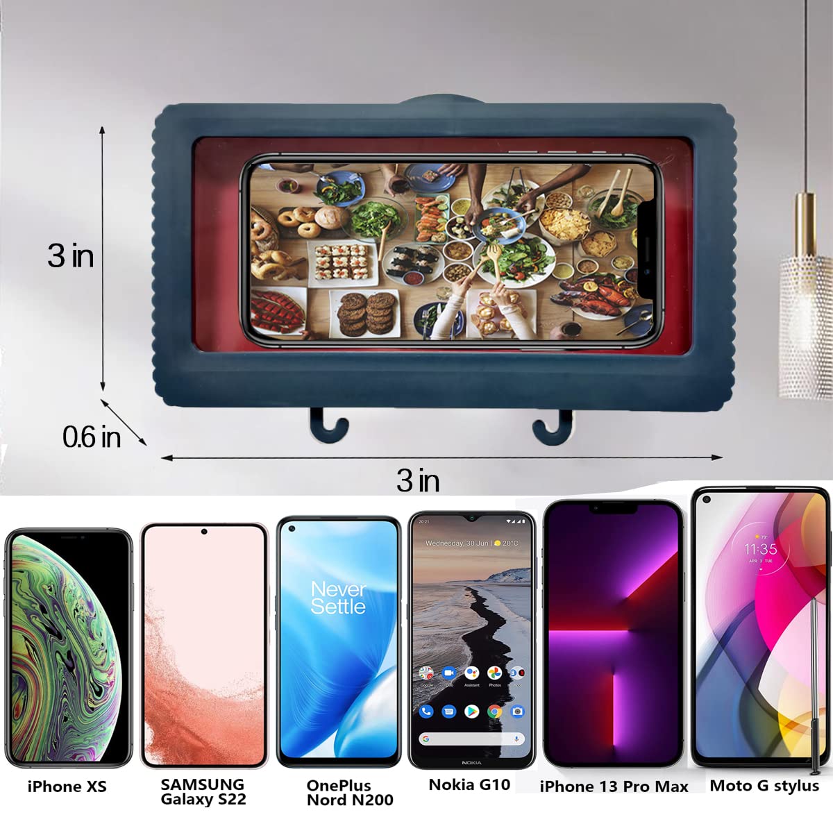 QeeHeng Waterproof Shower Phone Holder - Anti-Fog Bathroom Shelf with Mirror for iPhone & Android | Perfect for Shower, Bath & Spa Relaxation (Blue)