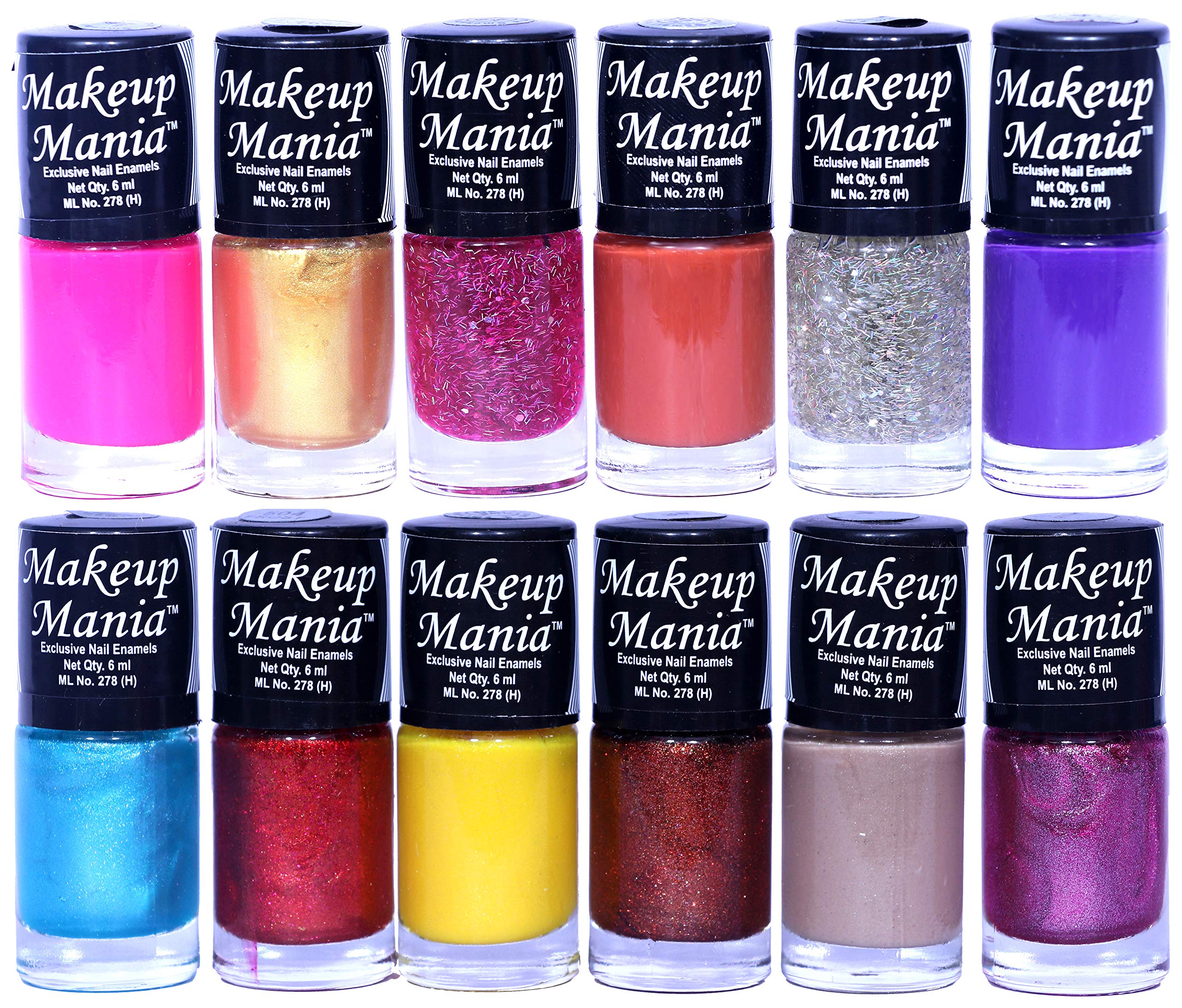 Makeup Mania 12-Piece Nail Polish Set - 6ml Each, Multicolor Combo No.104 - Long Lasting Nail Paint for Salon Quality Manicures at Home, Parties & Special Occasions