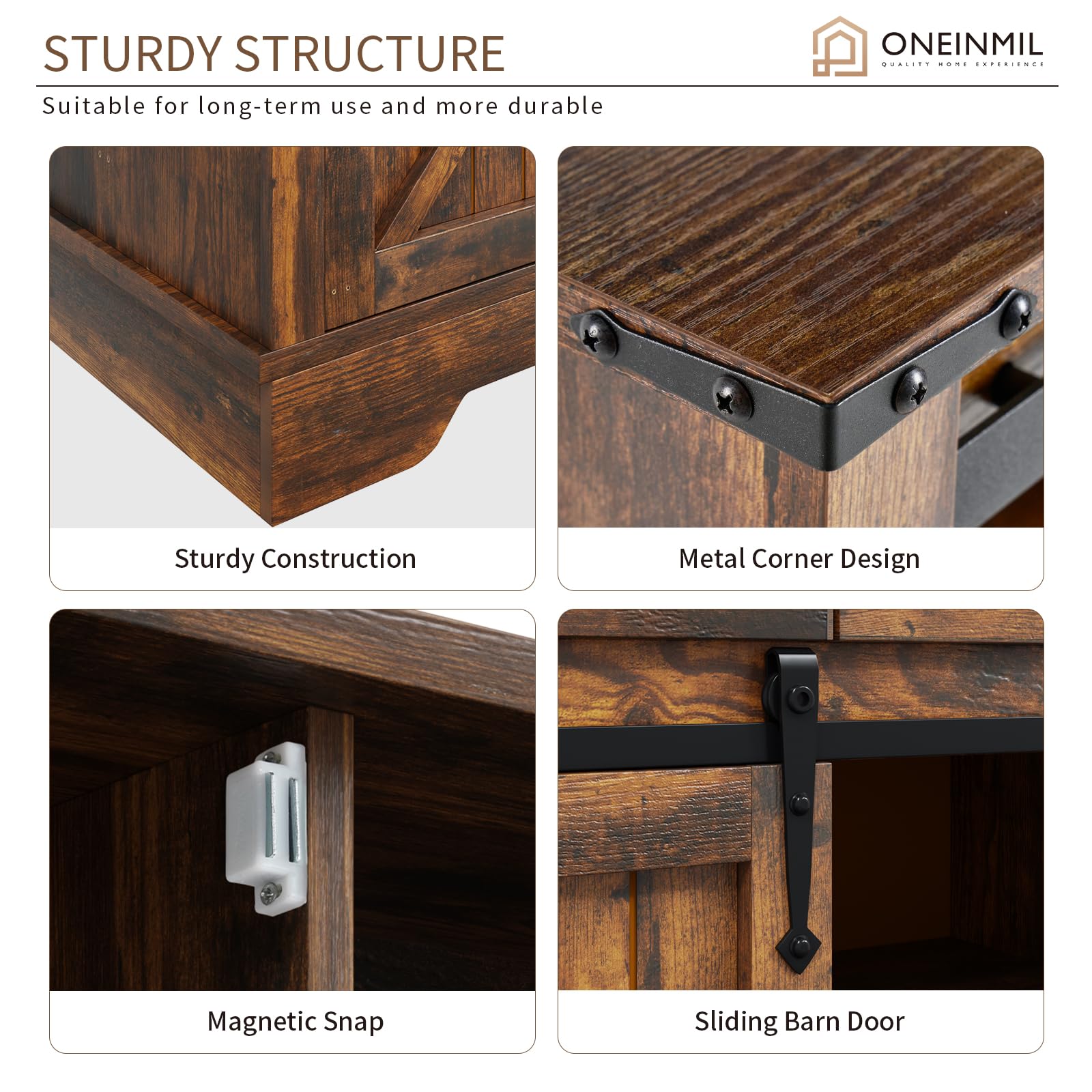 72'' Farmhouse Coffee Bar Cabinet with Storage - 3 Drawers, Sliding Barn Doors, Sideboard Buffet & Pantry Cabinet for Kitchen (Brown) | Perfect for Dining Room, Living Room & Home Bar Setup
