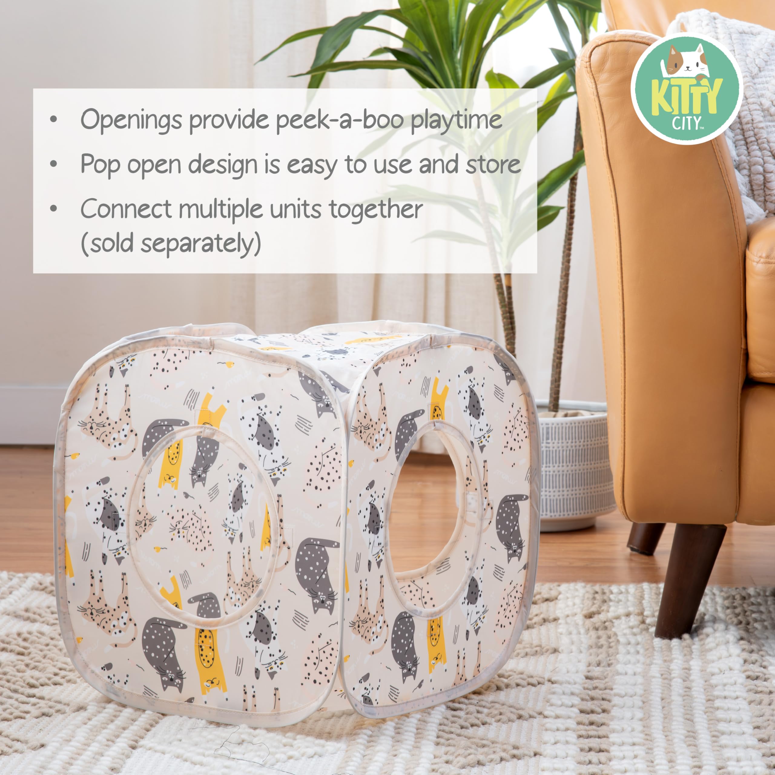 Kitty City Cat Print Play Furniture Set - Pink Play Combo for Cats | Indoor Pet Playhouse & Climbing Structure for Kittens