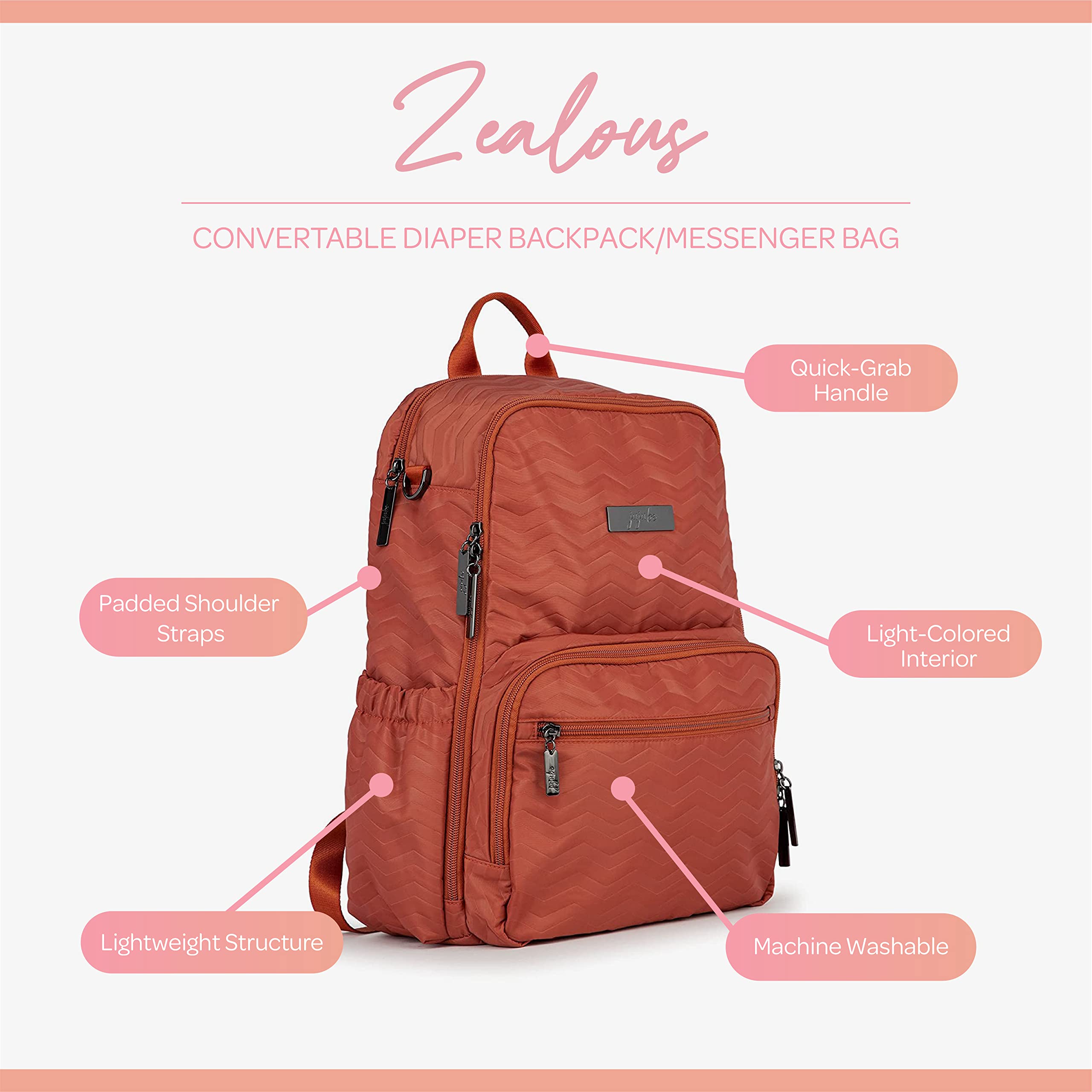JuJuBe Zealous Diaper Backpack - Stylish Baby Bag with 9 Pockets & Hidden Camo Print | Perfect for Moms, Travel & Everyday Use