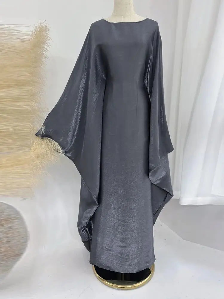 Elegant Batwing Sleeve Satin Abaya Dress for Women - Modest Muslim Prayer Dress for Eid, Wedding & Special Occasions