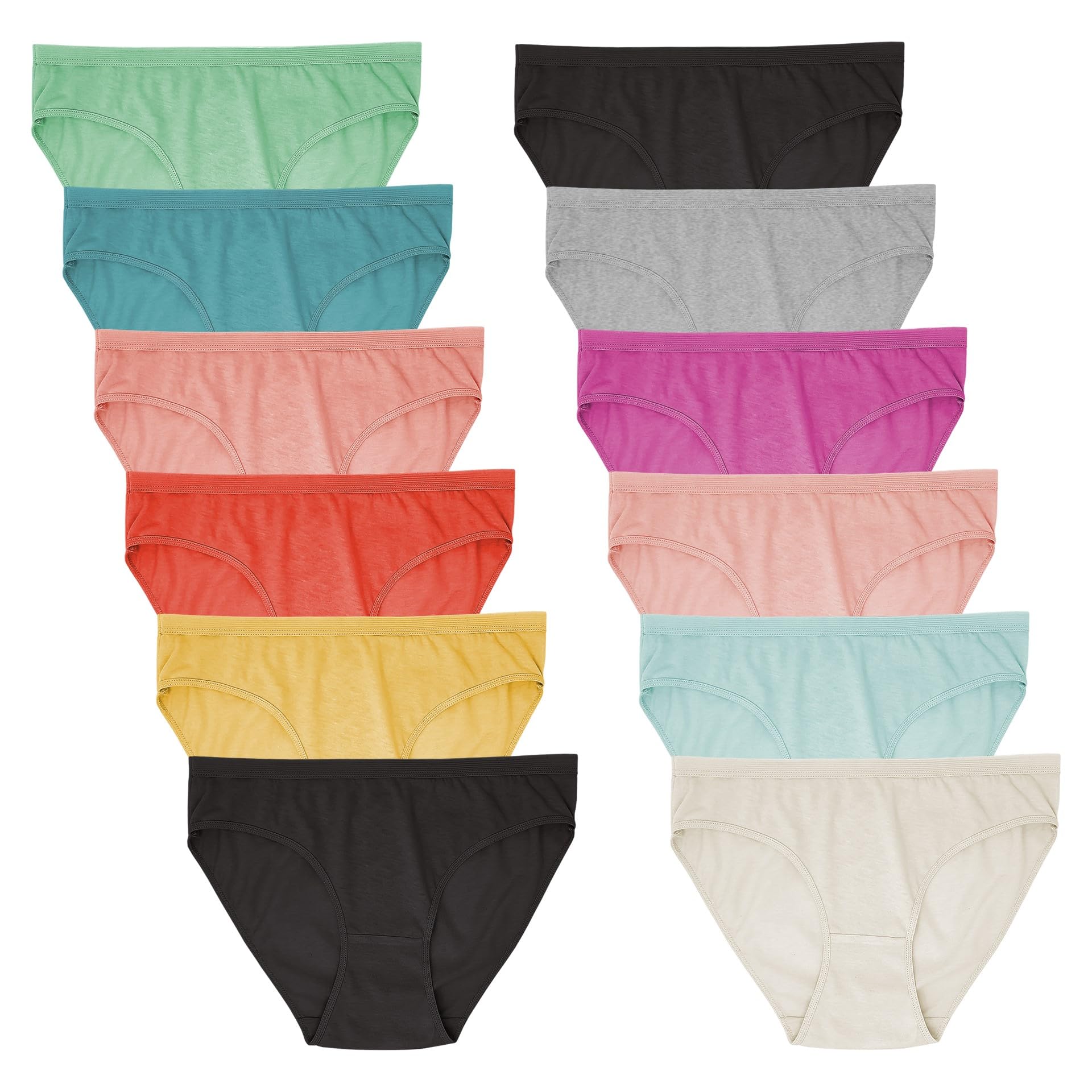 Sexy Basics Women's 12-Pack & 18-Pack High-Cut Bikini Briefs | 100% Cotton Underwear | Comfortable Everyday Wear for Work, Gym & Sleep
