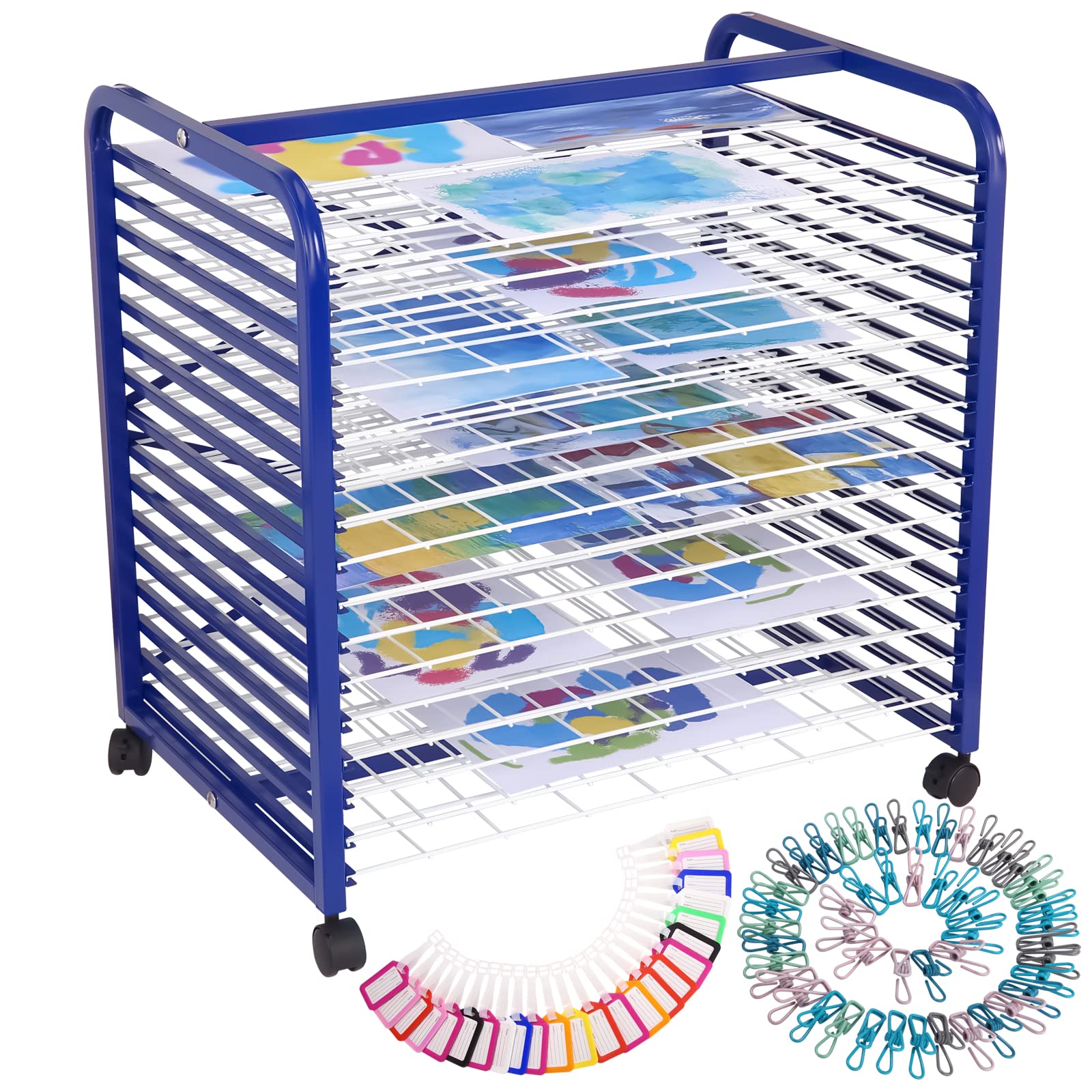 GARVEE 16-Tier Art Drying Rack - 26 Inch Tall with Locking Wheels for Painting Studio | Perfect for Drying Canvas, Watercolor & Oil Paintings in Art Class or Home Studio