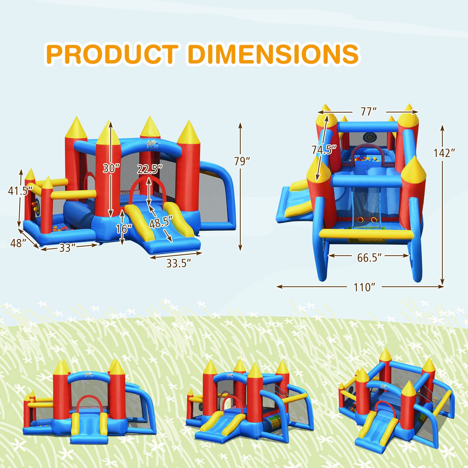 **HONEY JOY 6-in-1 Inflatable Bounce House with Blower – Kids Bouncy Castle for Ages 5-12, Indoor & Outdoor Play with Soccer Goal & Ocean Balls – Perfect for Backyard Parties, Birthdays & Summer Fun (Includes 740W Blower)**
