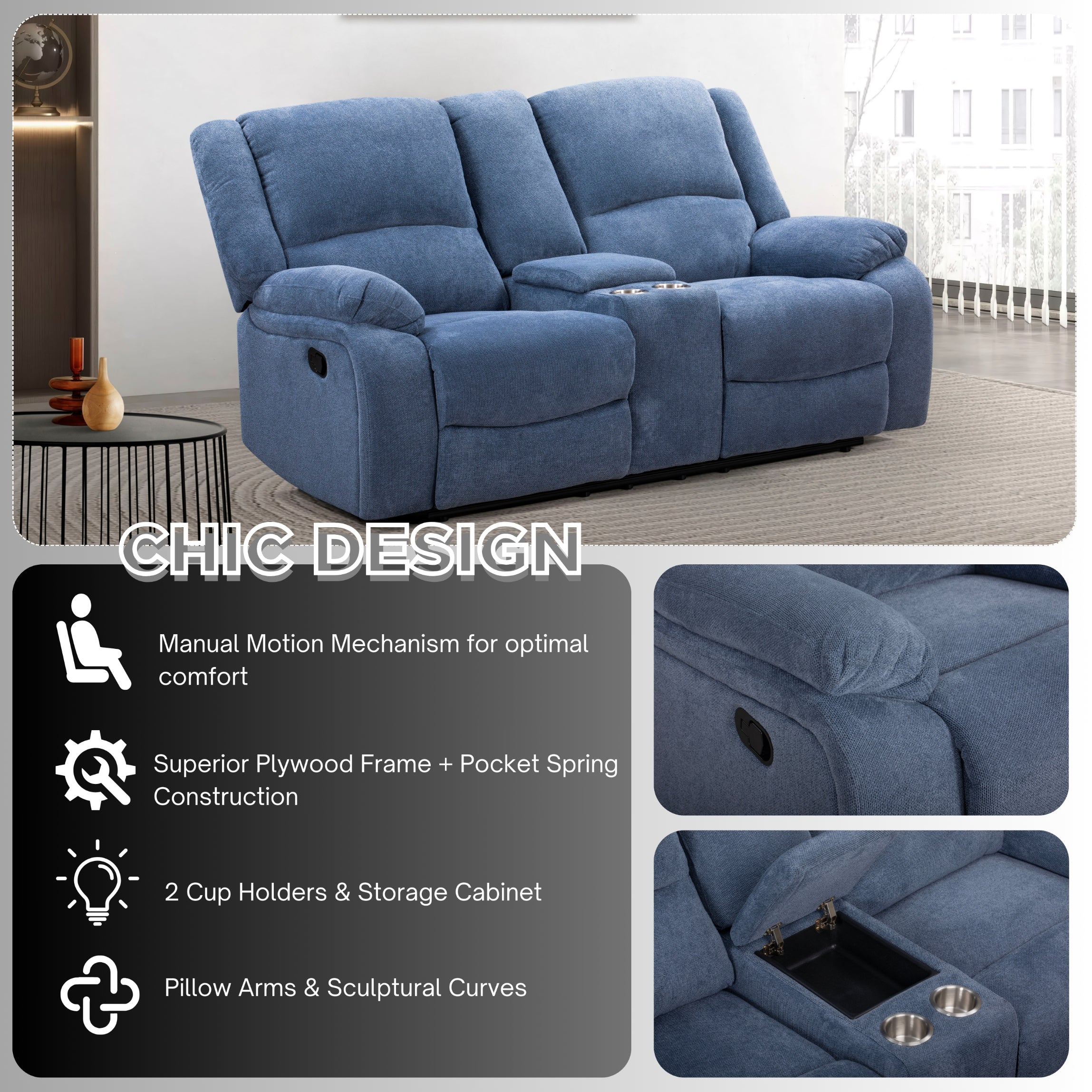 Roundhill Furniture Blitz Transitional Living Room Reclining Sofa Set - Modern Comfort for Relaxing & Entertaining - Perfect for Family Movie Nights & Cozy Evenings