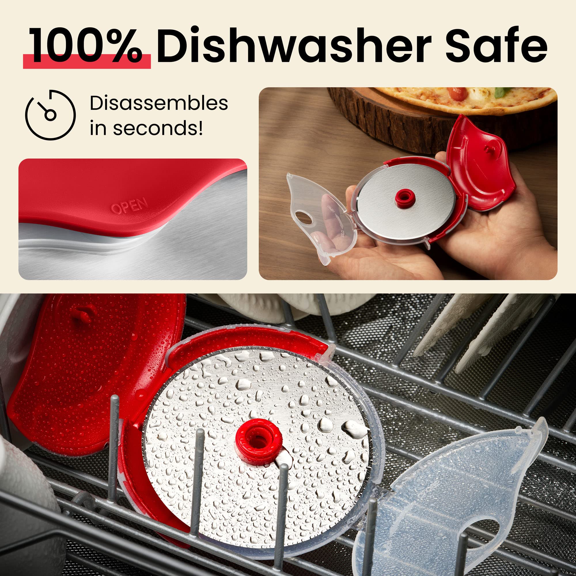 Premium Kitchy Pizza Cutter Wheel with Protective Blade Cover - Sharp Stainless Steel Blade, Ergonomic Non-Slip Handle for Easy Slicing (Red) - Perfect for Homemade Pizza, Pasta, Dough Cutting & Kitchen Prep