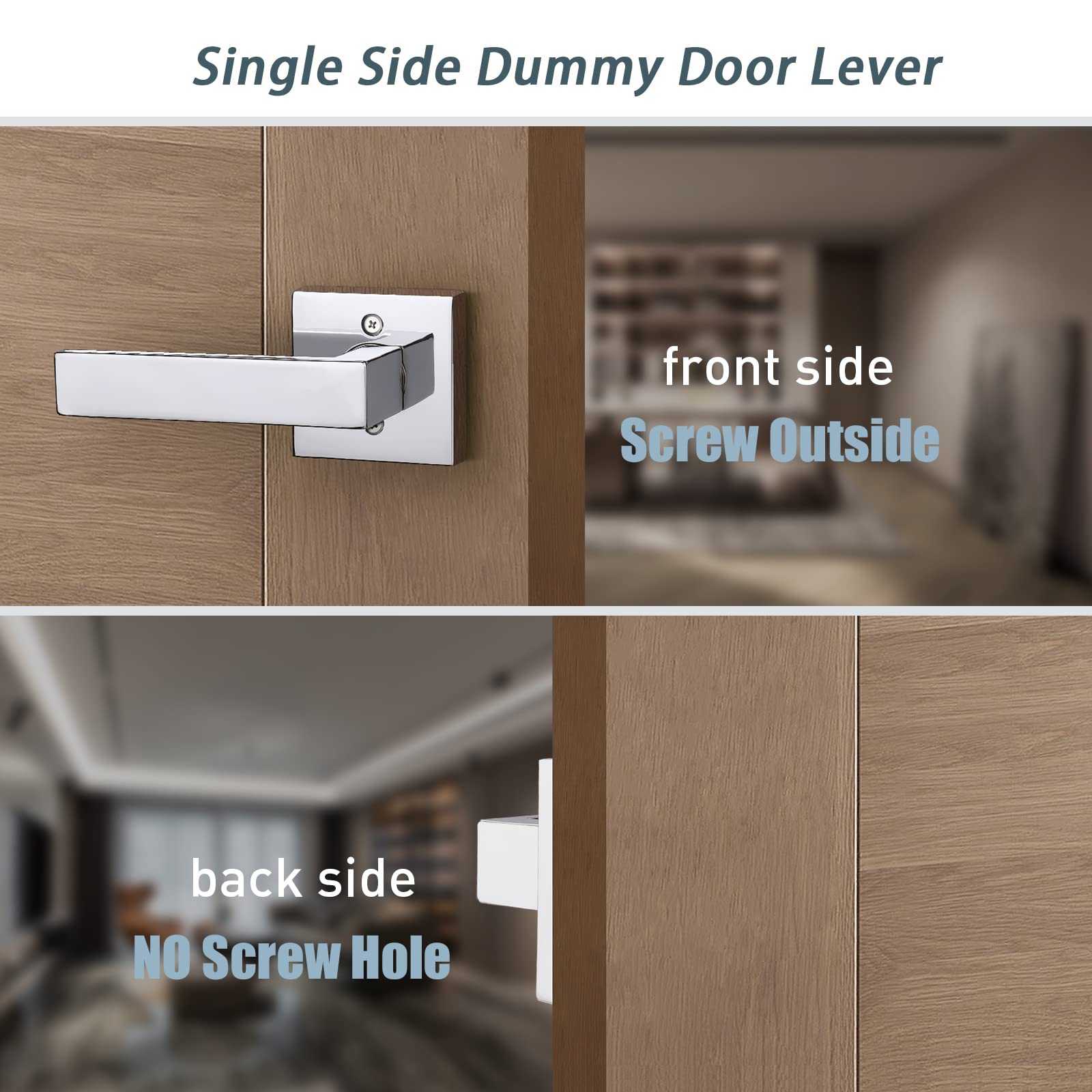 Heavy Duty Square Dummy Lever Door Handle - Polished Chrome, 3 Pack - for Interior Doors