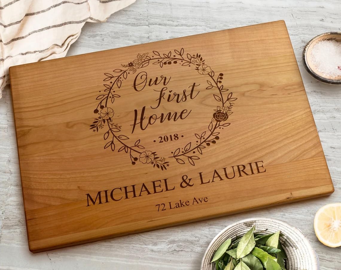 Personalized Custom Cutting Board - Unique Housewarming Gift for New Homeowners, First Home Gift Idea, Realtor Closing Present - Perfect for Kitchen Use & Home Decor