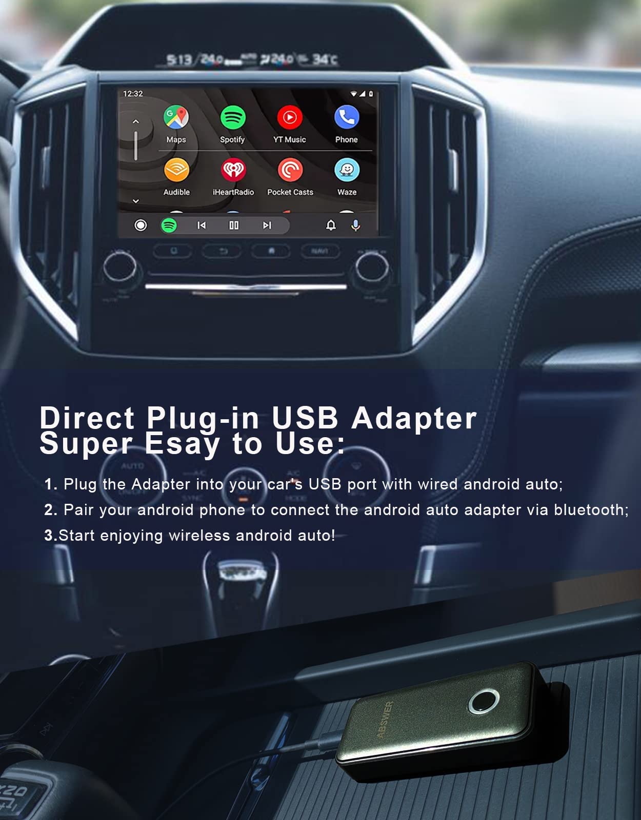 Wireless Android Auto Adapter for Cars 2016-2022 | Convert Wired to Wireless Android Auto | Plug & Play AA Dongle | Seamless Music & Navigation for Commuting & Road Trips