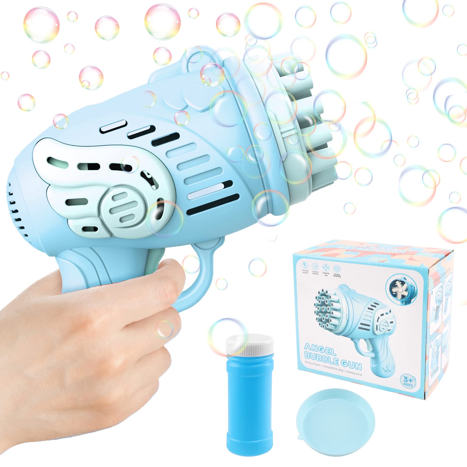 23 Hole Automatic Bubble Blaster Gun - Fun Summer Outdoor Toy for Kids with Free Bubble Solution & Tray | Perfect for Backyard Parties, Camping, Birthday Gifts & Outdoor Play (Blue)