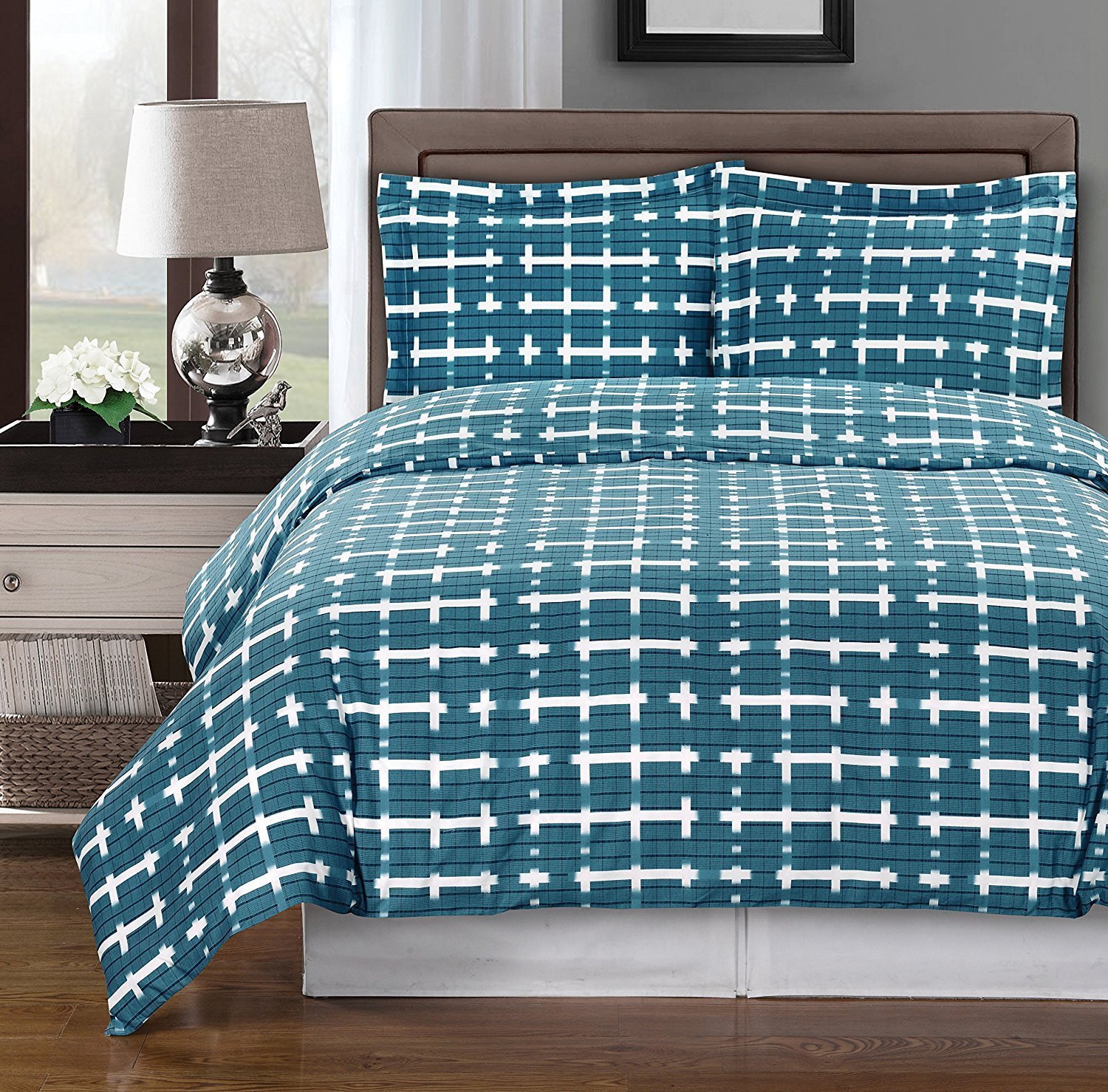 Royal Hotel Luxury 3-Piece King/Cal-King Duvet Cover Set - 100% Cotton 300 Thread Count - Lake Blue, Navy & White Stripe - Perfect for Master Bedroom, Guest Room & Vacation Homes