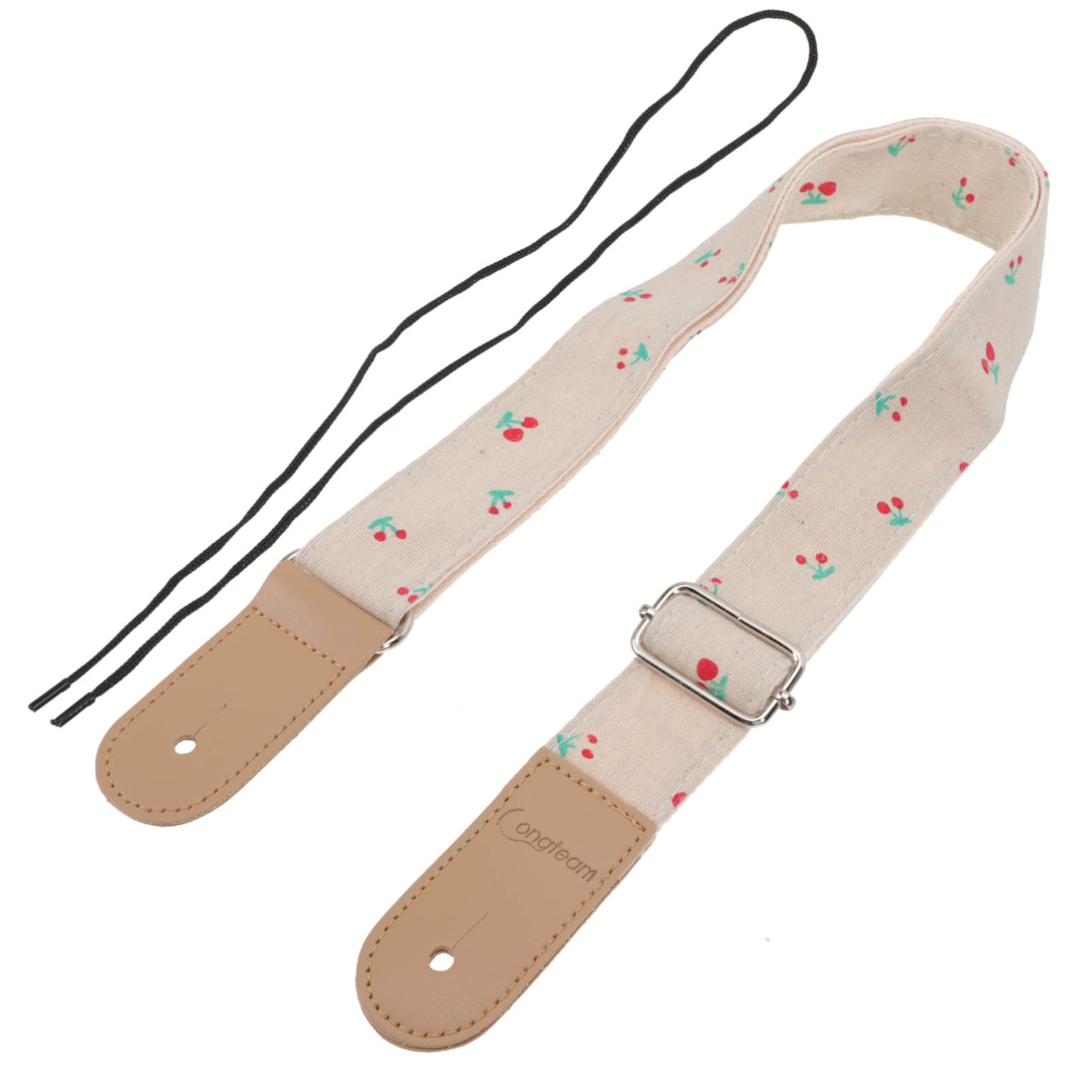 Premium Cotton Linen Guitar Strap - Adjustable Leather-Ended Shoulder Belt for Acoustic & Electric Guitars - Natural Cherry Brown - Perfect for Live Performances, Studio Sessions & Casual Playing