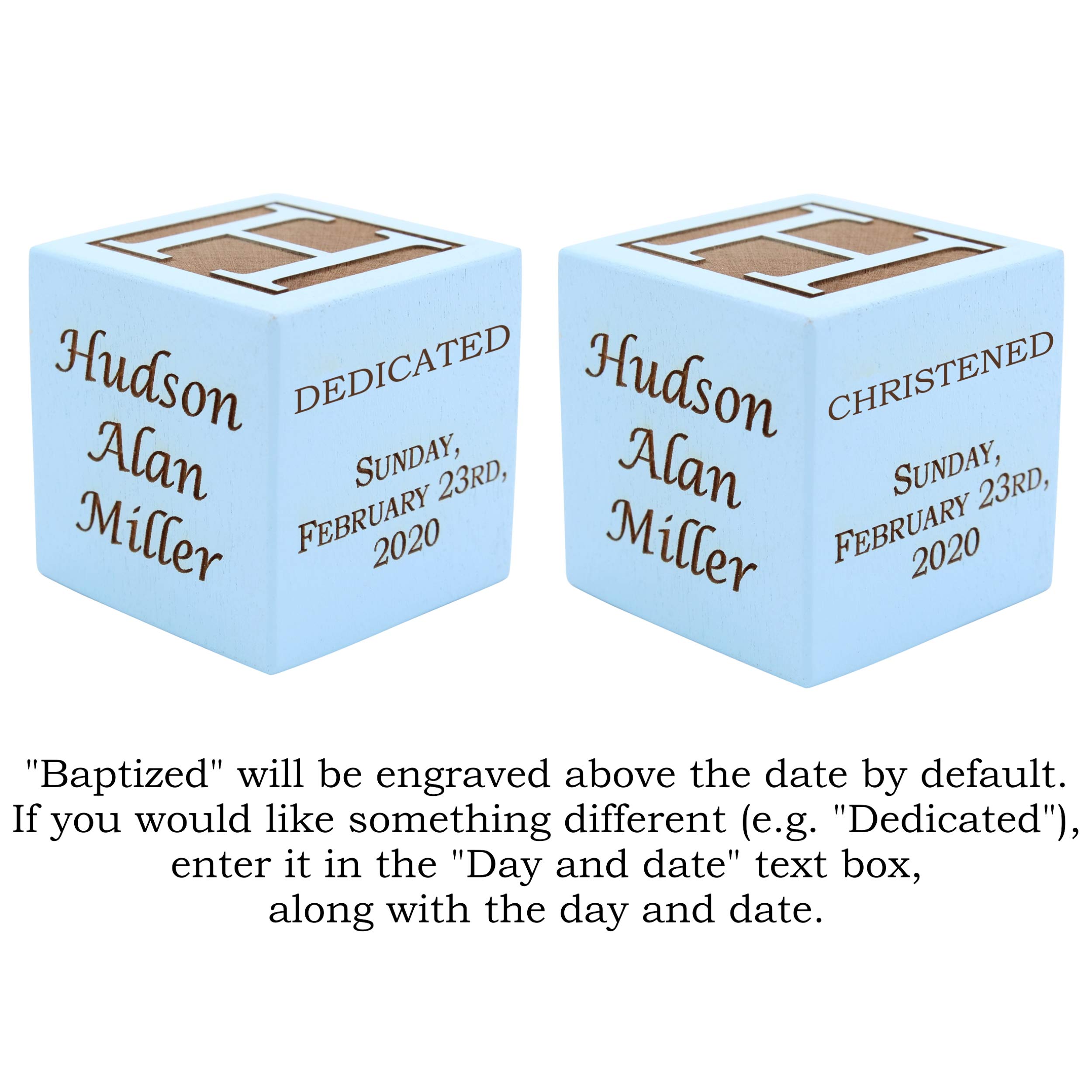 Personalized Blue Baby Baptism Wood Block - Custom Christening Gift for Boys - Choose from 3 Sizes (2.5