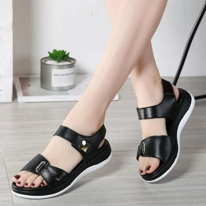 Comfortable Soft Hook Loop Leather Sandals for Women - Breathable Summer Beach Walking Shoes | Perfect for Vacation, Casual Outings & Outdoor Activities