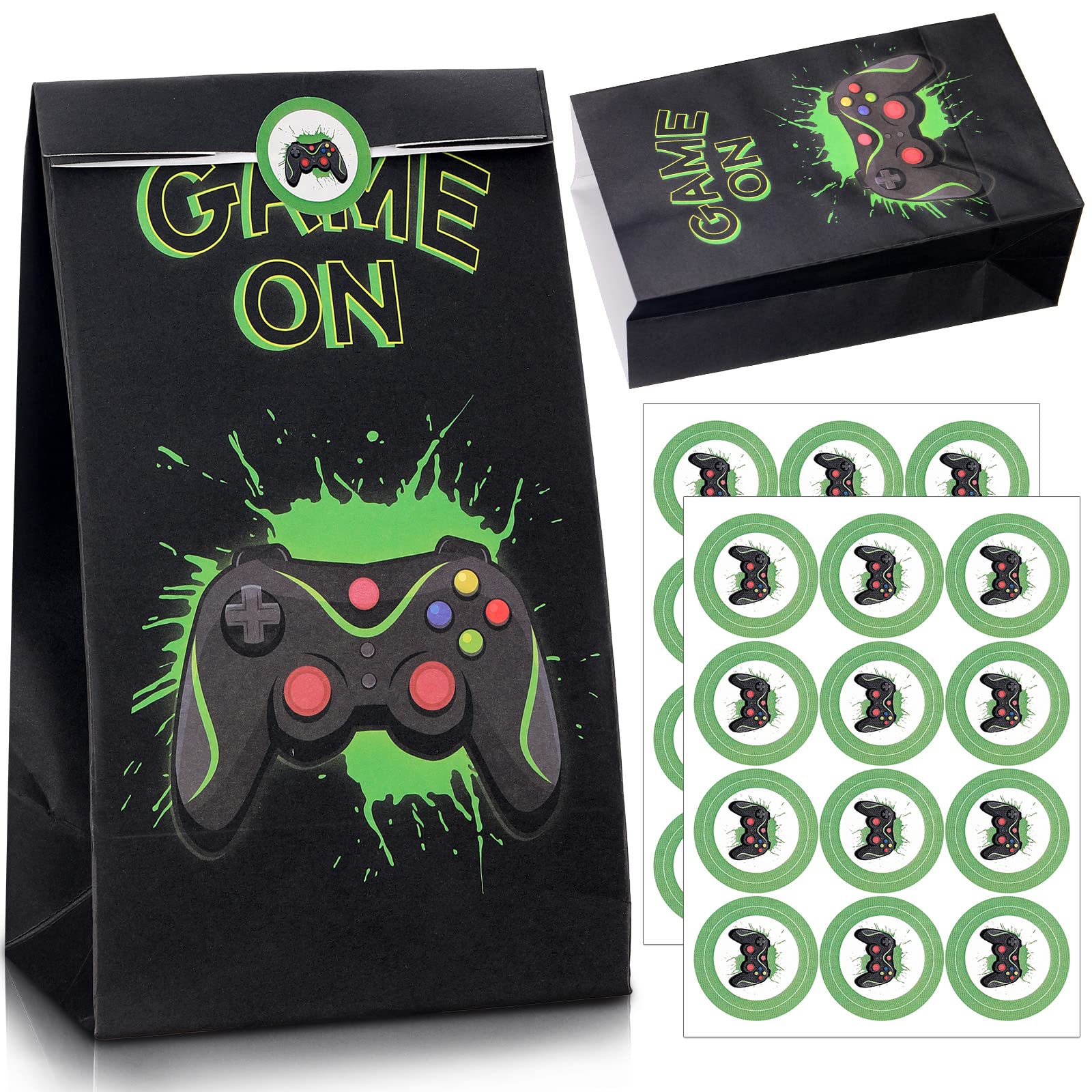 24-Piece Video Game Party Favor Bags with Stickers - Candy & Treat Bags for Kids' Birthday Parties, Game-Themed Supplies for Boys & Girls - Perfect for Gaming Birthday Celebrations & Goodie Bags