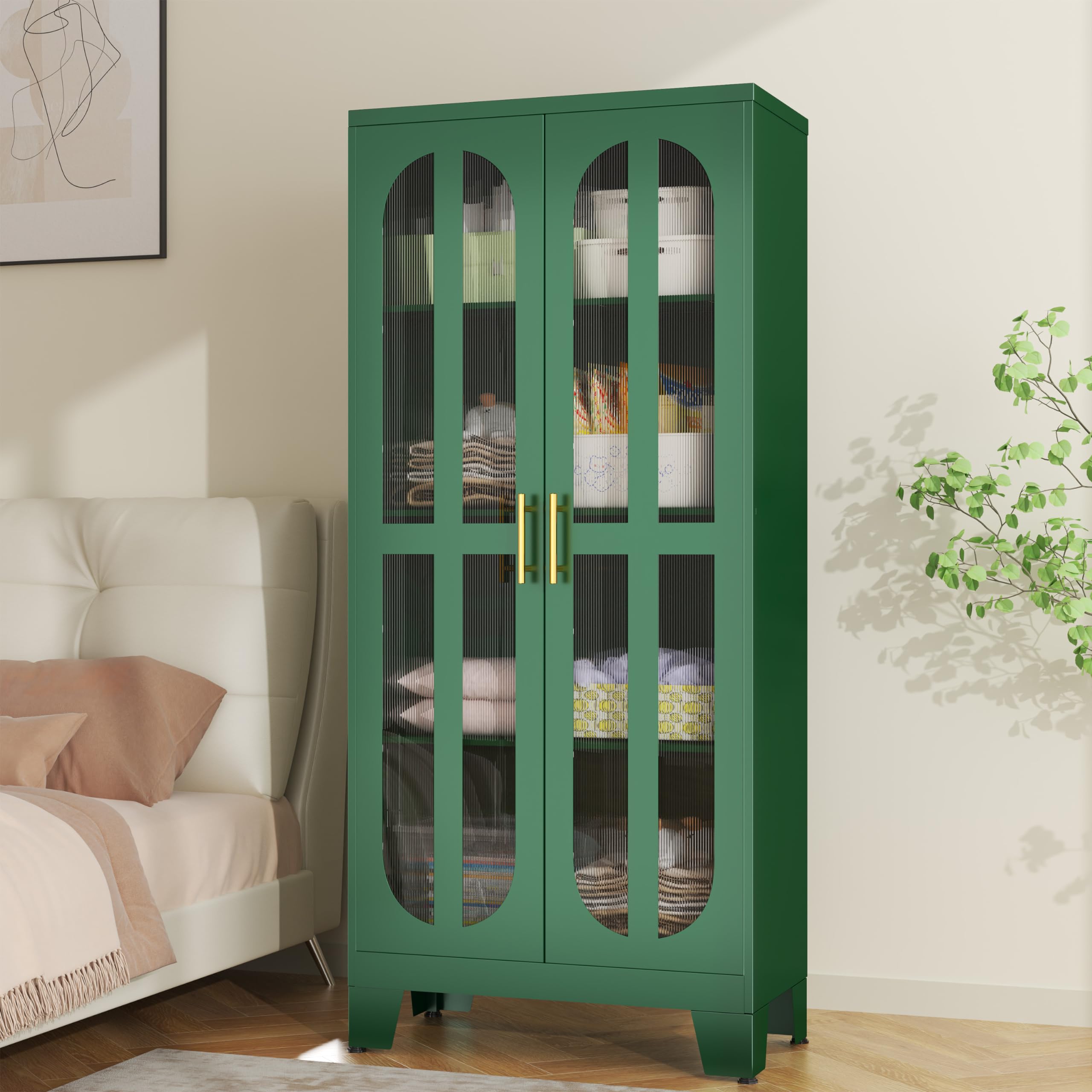 Stainless Steel Pantry Cabinet with Acrylic Glass Doors & Adjustable Shelves - 61 Inch Tall Kitchen Storage Organizer for Food, Dishes & Supplies - Perfect for Modern Kitchens, Dining Rooms & Laundry Areas