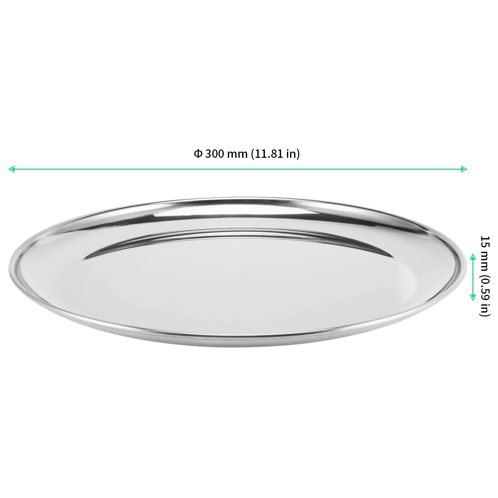FUNSUEI 5-Pack 12 Inch Stainless Steel Dinner Plates - Mirror Polished Double Layer Metal Plates for Home Kitchen, Restaurant, Camping, BBQ & Party Serving | Durable & Elegant Round Platters for Indoor & Outdoor Dining