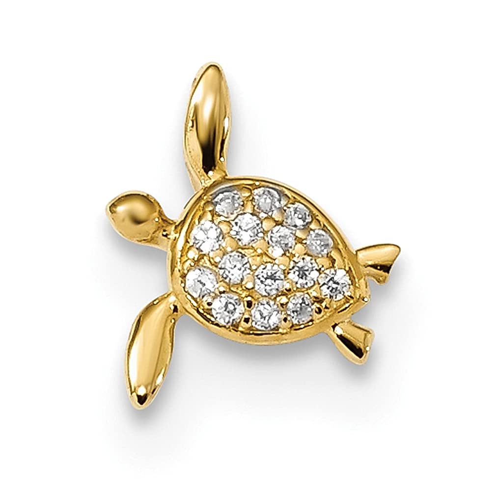 14K Yellow Gold Children's Cubic Zirconia Sea Turtle Pendant Necklace - CZ Turtle Charm Slide Chain for Women & Girls - Perfect Birthday Gift, Beach Jewelry for Summer Vacations & Ocean Lovers