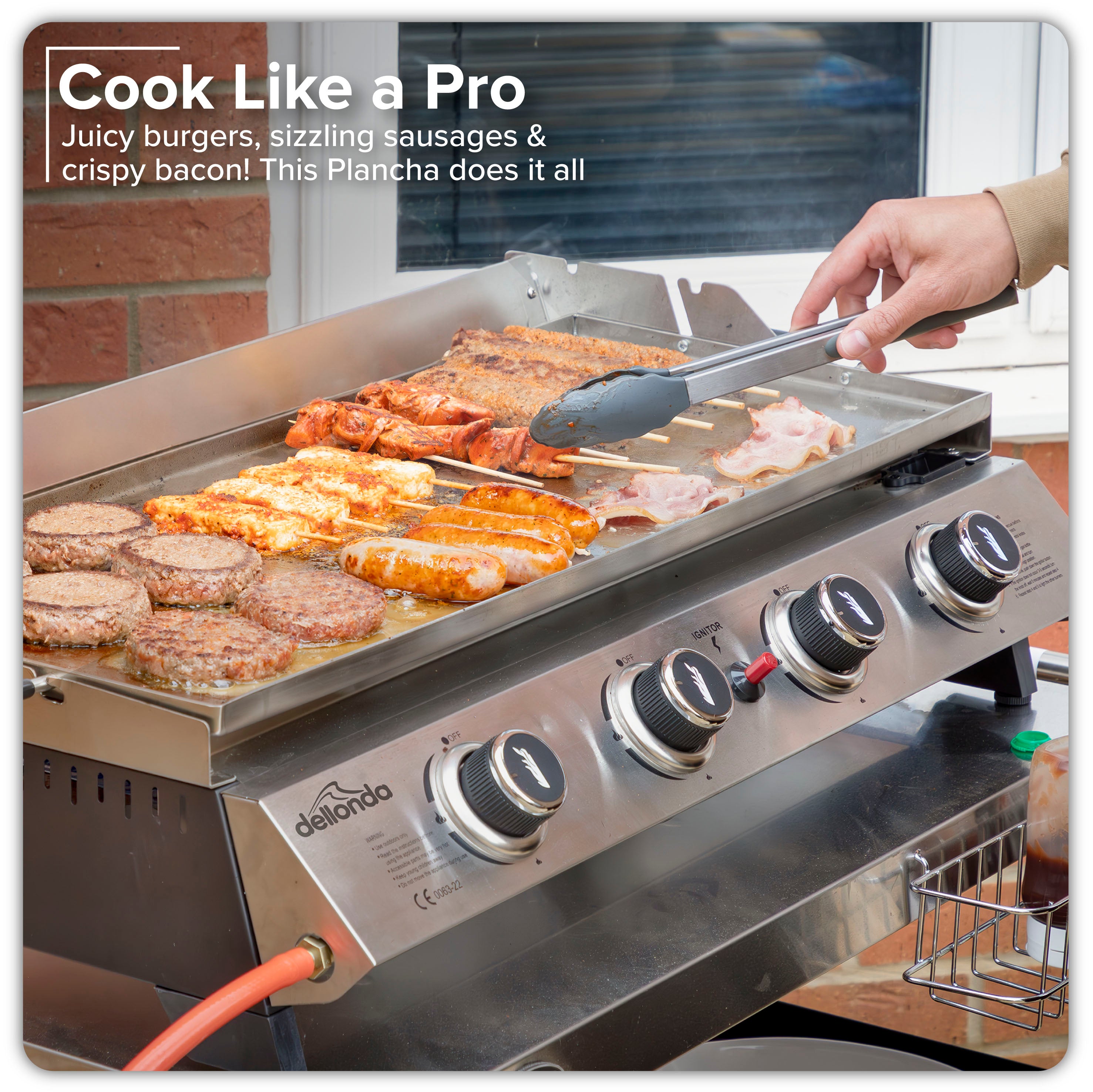 4 Burner Portable Gas Griddle with Warming Rack - 10kW Stainless Steel Outdoor Cooking Grill - Perfect for Backyard BBQs, Camping & Tailgating Parties