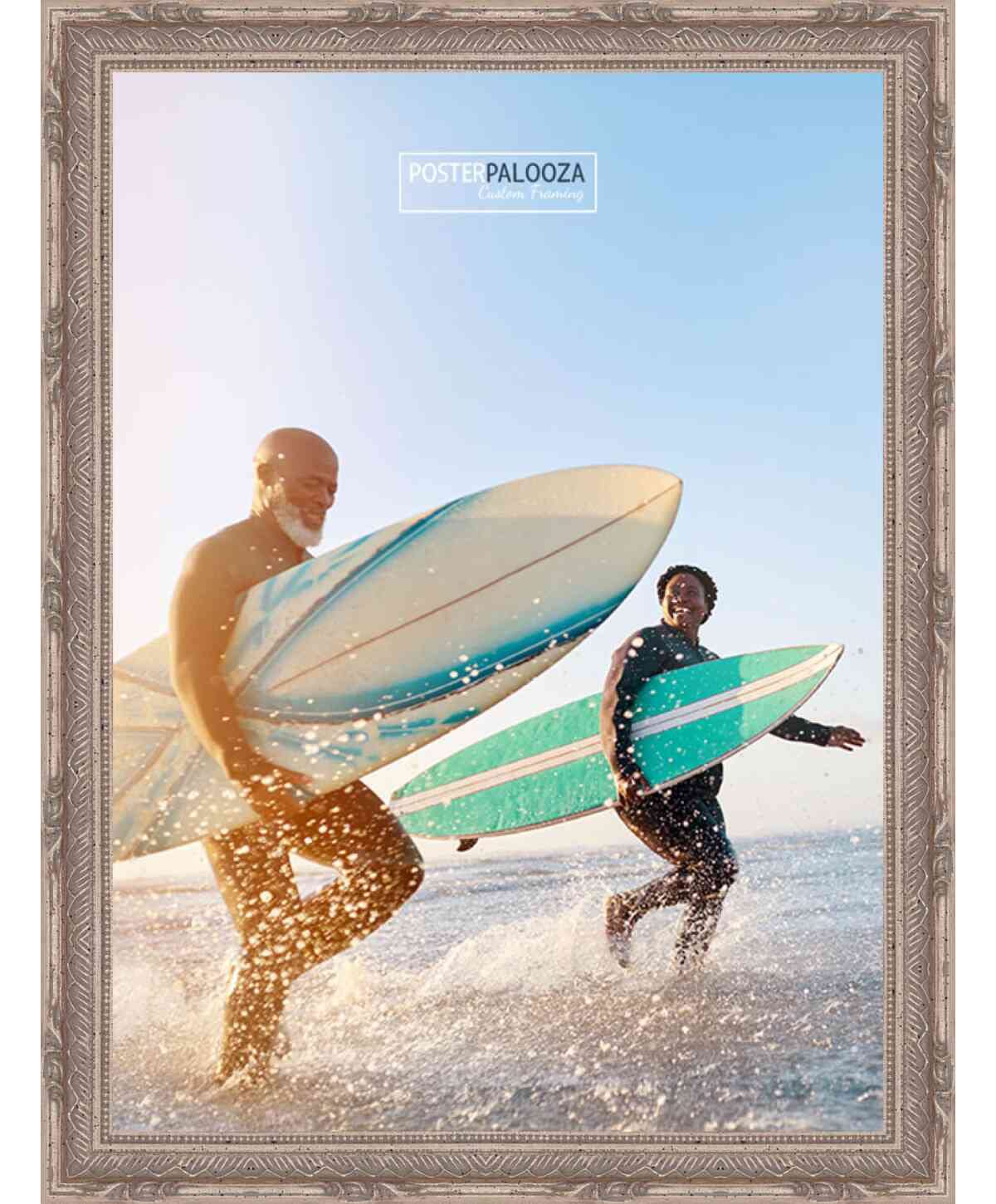 17x11.5 Ornate Silver Wood Picture Frame with UV Acrylic Plexiglass - Complete Set Includes Foam Board Backing & Hanging Hardware - Perfect for Posters, Artwork, and Home Decor Display