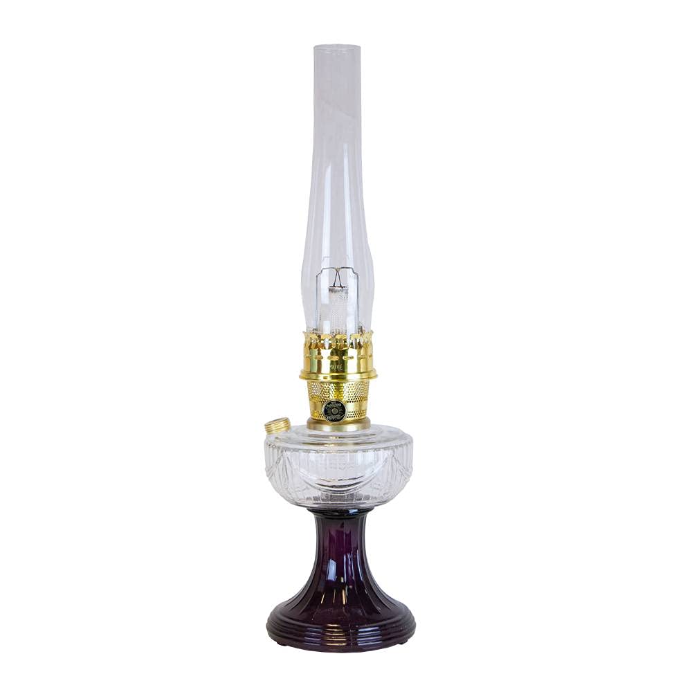 Aladdin Lincoln Drape Oil Lamp - Classic Indoor Kerosene Lamp with Bright White Light, Brass Trim & Purple Glass for Home Decor, Emergency Lighting, and Vintage Ambience