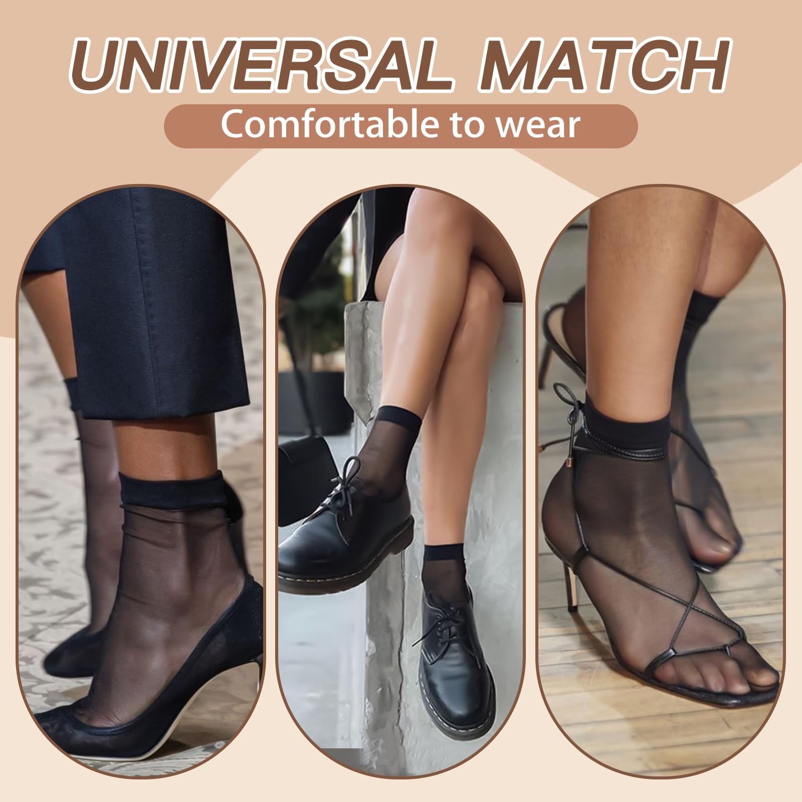 MANZI 12 Pairs Women's Ankle High Sheer Socks - Comfortable & Breathable Nylon Socks for Everyday Wear, Office, Dress Shoes & Casual Outfits