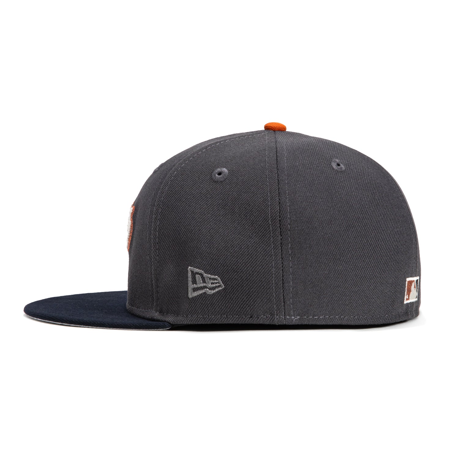 New Era 59Fifty San Francisco Giants 20th Anniversary Stadium Patch Script Hat - Graphite, Navy & Burnt Orange - Perfect for Baseball Games, Fan Collections & Streetwear Fashion