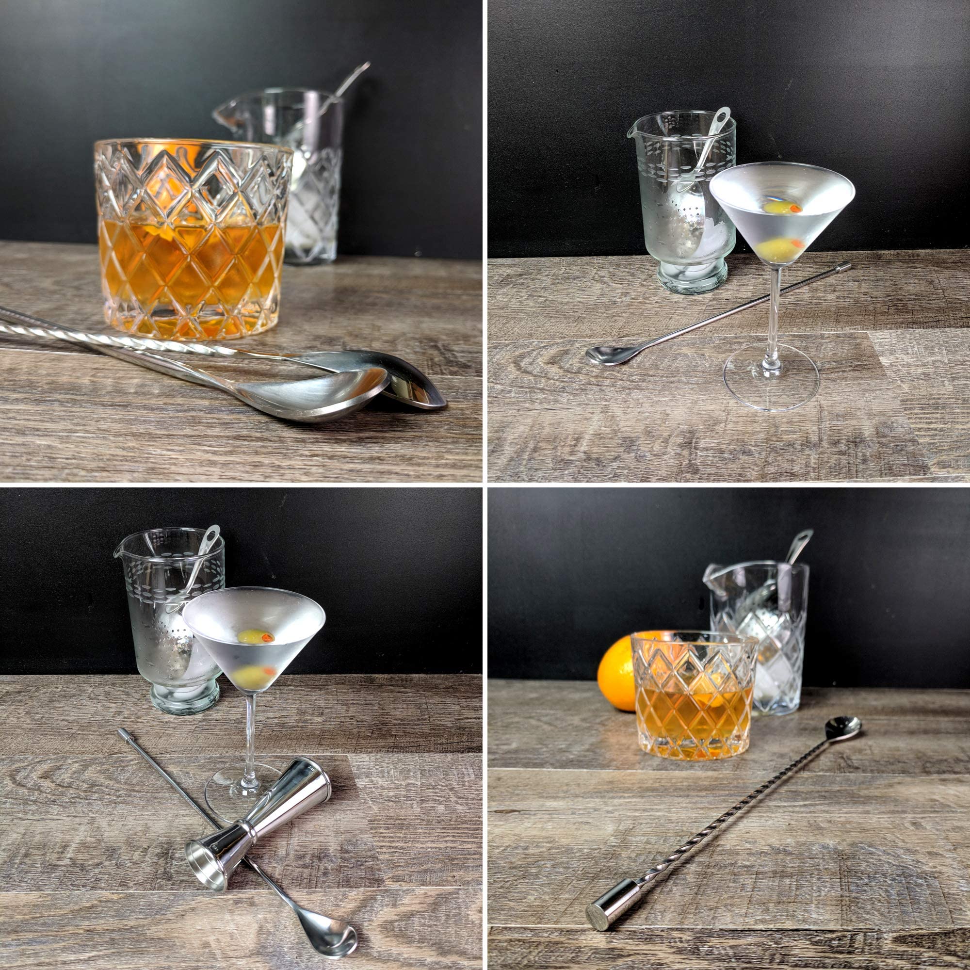 Premium Cocktail Kit with Heavyweight Bar Spoons (Set of 2) & Diamond Cut Mixing Glass - Professional Bartender Tools for Home Bars, Cocktail Parties & Mixology Enthusiasts