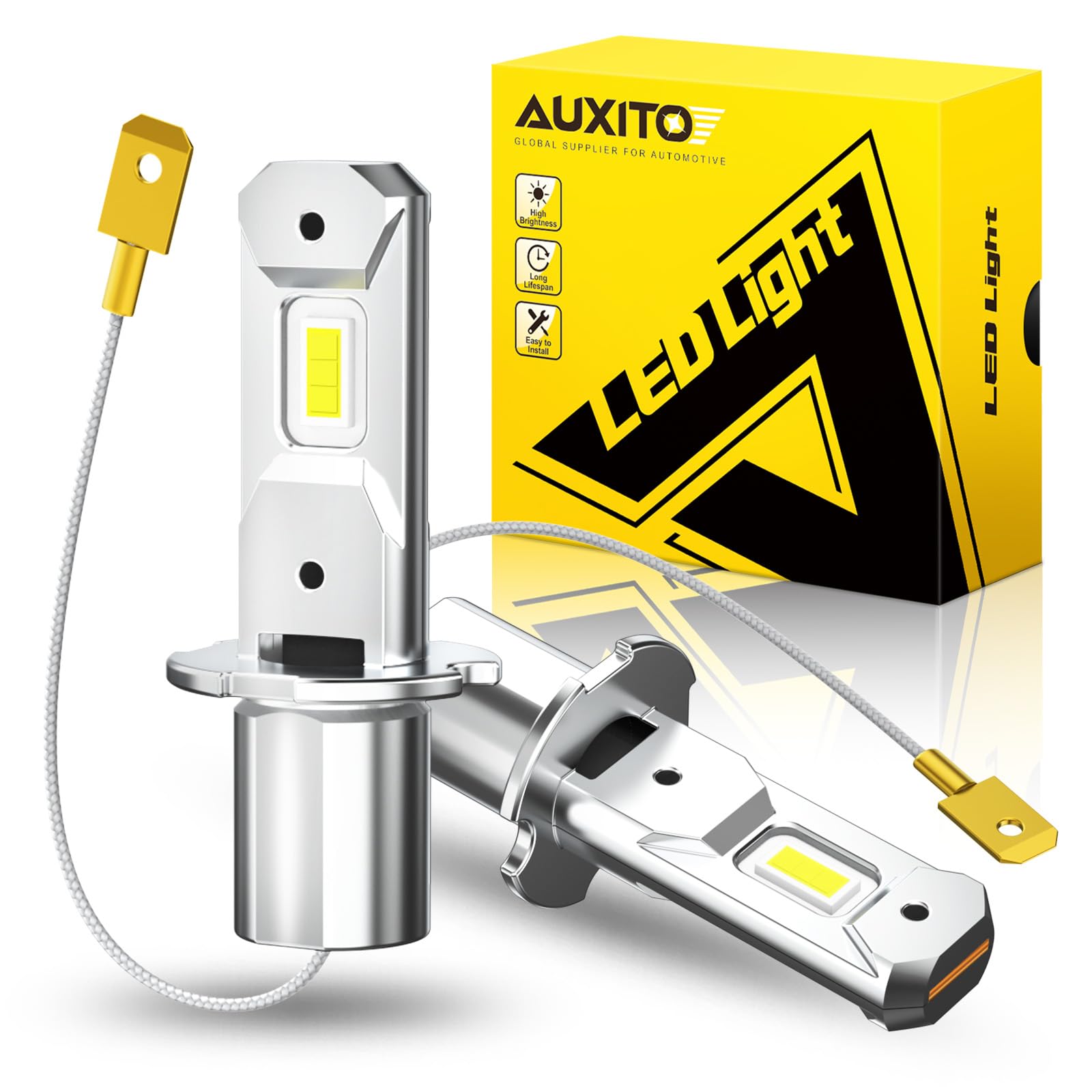 AUXITO H3 LED Bulb - 16,000LM Super Bright Fog Light, 600% Brighter Than Halogen, 10-Year Lifespan, Plug & Play Installation, CANBUS Ready - Perfect for Fog Lamps & DRL (Pack of 2) - Ideal for Off-Road, Night Driving & Inclement Weather Conditions