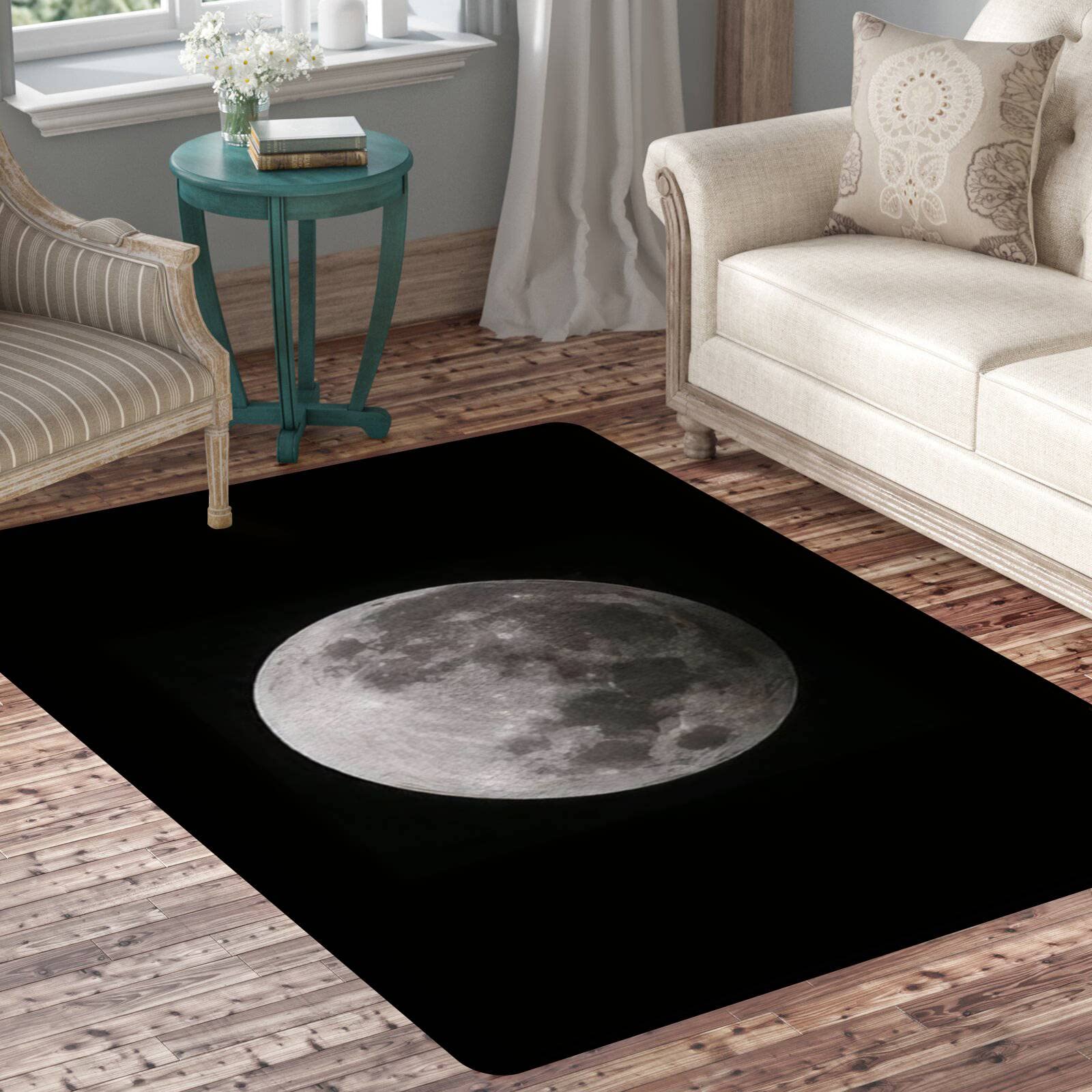 Non-Slip Fluffy Full Moon & Earth's Shadow Area Rug - Soft Shaggy Carpet for Living Room, Nursery, Yoga | Indoor/Outdoor Floor Mat & Doormat - Perfect for Home Decor, Kids Play Area & Meditation Space