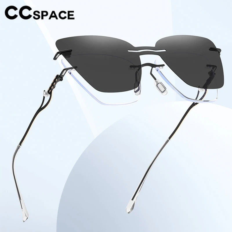 CCspace Women's Rimless Cat Eye Alloy Eyeglasses Clip-On Sunglasses - Lightweight UV Protection for Driving, Reading & Outdoor Activities