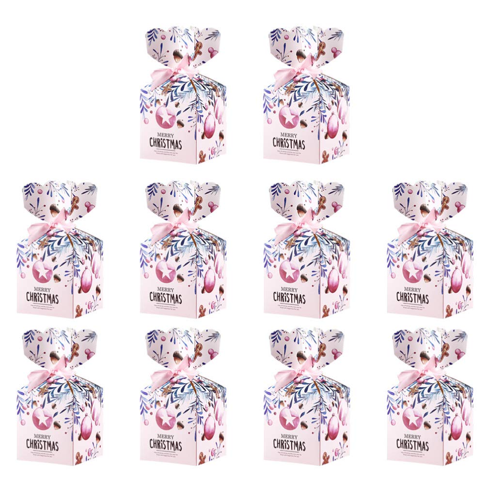 PRETYZOOM 10-Piece Christmas Candy Gift Box Set with Ribbons - Holiday Party Favors, Cookie Gifts, Xmas Eve Boxes for Christmas Parties, Gifts & Celebrations