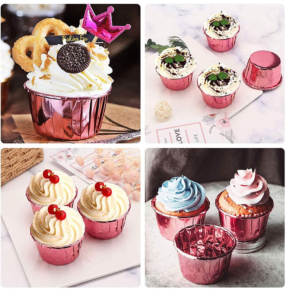 50Pcs Disposable Aluminum Foil Cupcake Liners & Muffin Baking Cups - Perfect for Home Baking, Party Desserts, and Professional Pastry Making