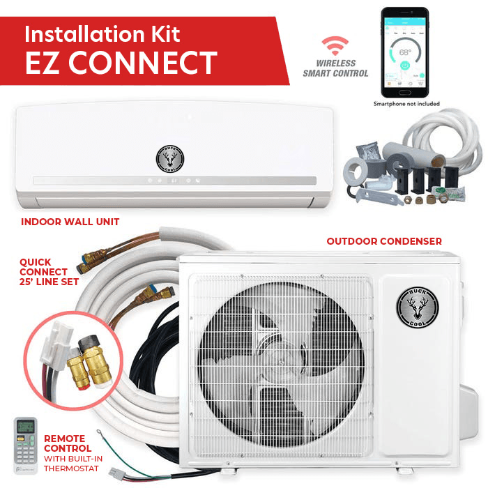 Buck Cool Mini Split EZ Connect KIT 23.3 SEER, 18,000 BTU 230V Air Conditioner System with Pre-Charged Lineset - Perfect for Home, Office & Small Business Cooling