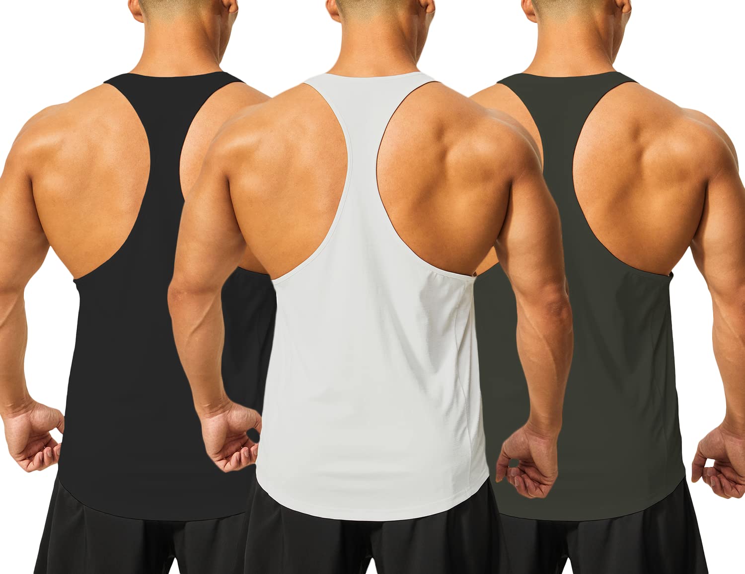 DEMOZU Men's Y Back Stringer Tank Top - 3 Pack Workout Shirts for Bodybuilding, Gym, Running & Beach - Breathable Muscle Tank Tops for Athletic Performance & Summer Activities
