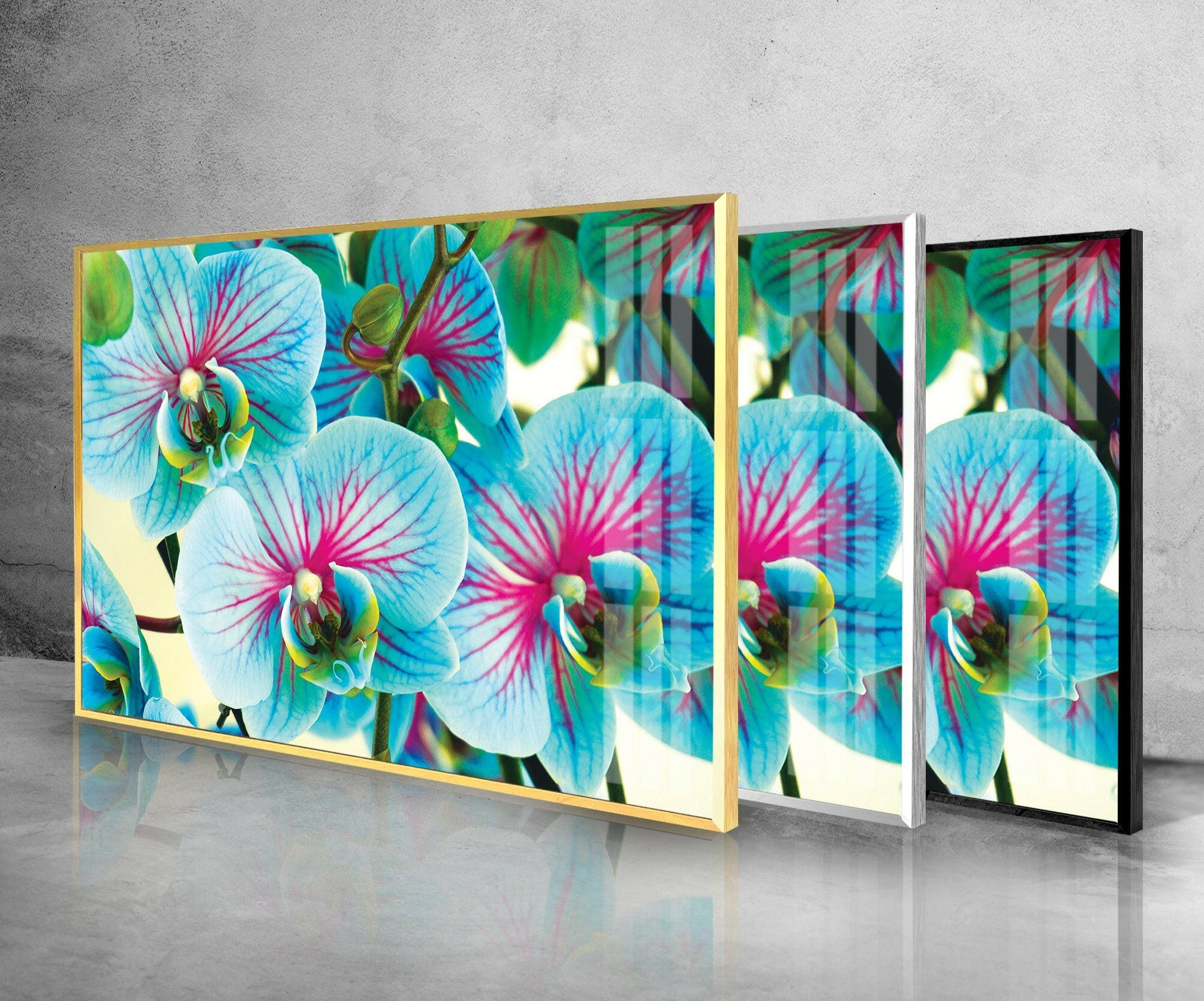 Blue & Pink Orchids Glass Wall Art - Elegant Floral Decor for Living Room, Bedroom & Office