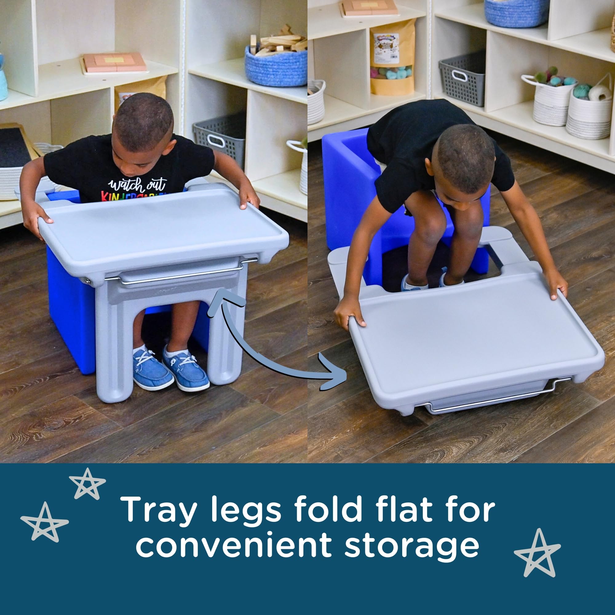 Children's Factory Edutray Kids Desk - Convertible Cube Chair to Desk, Space-Saving Toddler Study Table for Homeschool & Classroom - Gray | Perfect for Small Spaces & Early Learning Activities